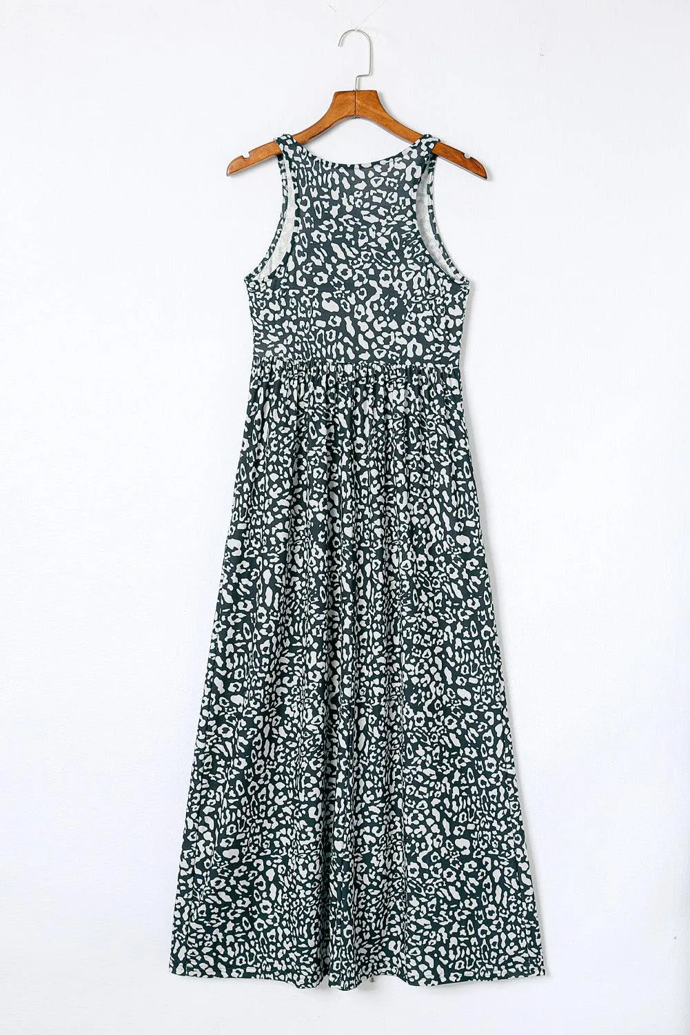 Grey Leopard Print Pocketed Sleeveless Maxi Dress