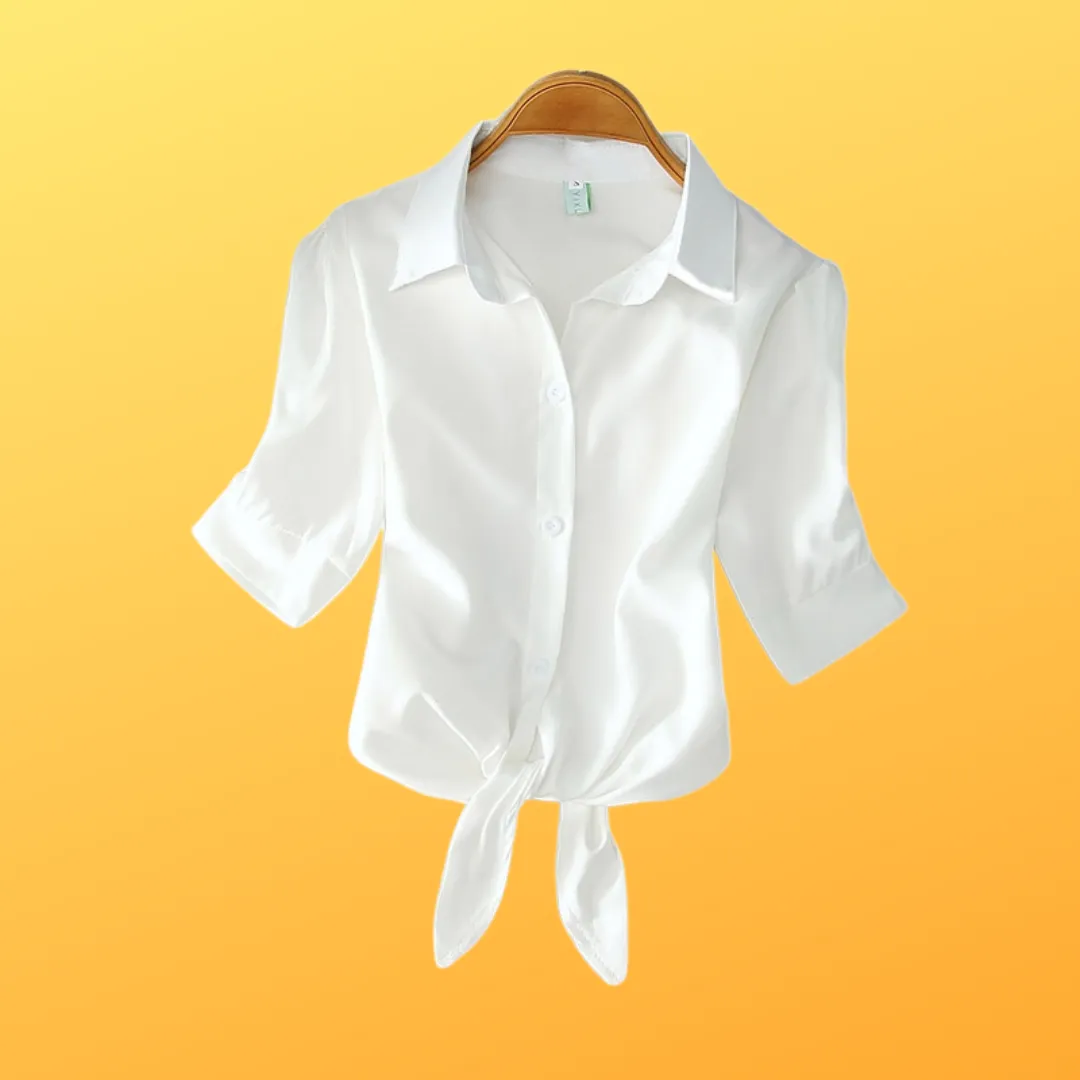 Hannah – Elegant Button-Up Blouse with Bow Belt