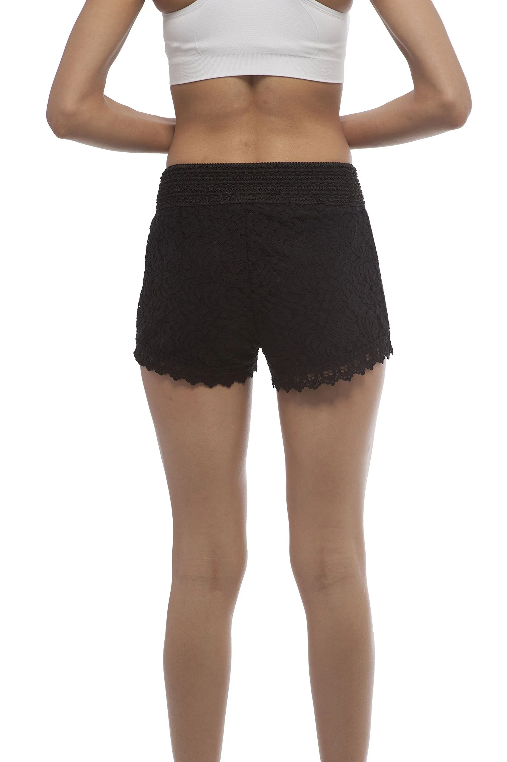 Hollywood Star Fashion Lace Shorts With Lining Contrast And Crochet Trim Elastic Waist
