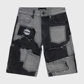 Homme   Femme "Patchwork" Denim Shorts - Black