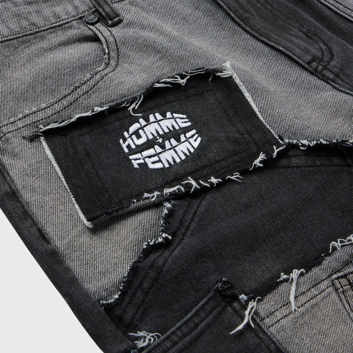 Homme   Femme "Patchwork" Denim Shorts - Black