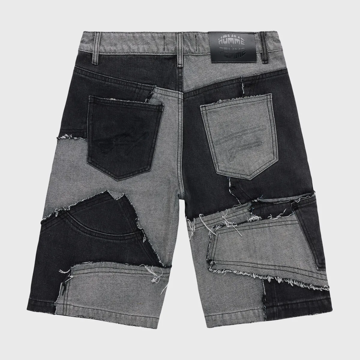 Homme   Femme "Patchwork" Denim Shorts - Black
