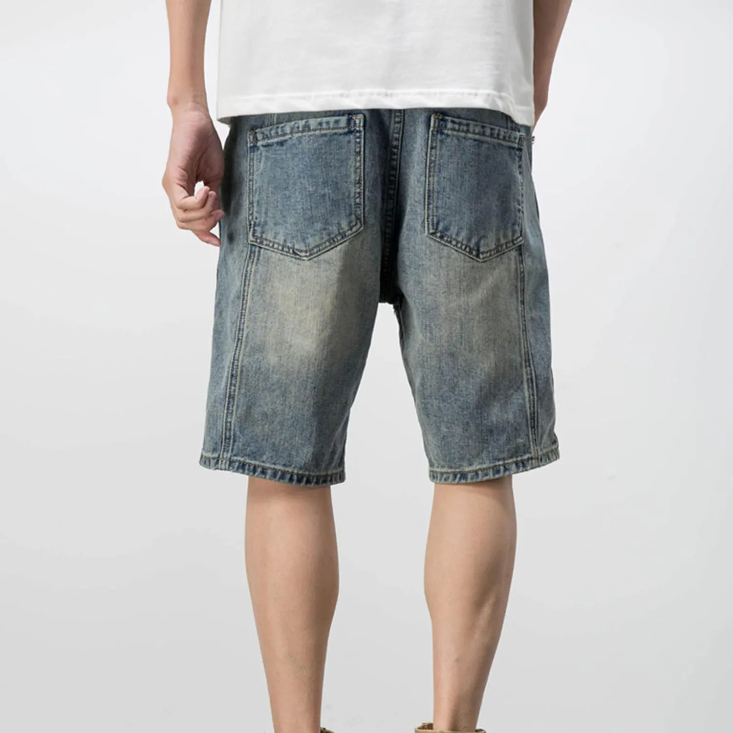 JEsilunmaMY Men's Trend Distressed Ripped Denim Shorts Relaxed Fit Straight Leg Jeans Shorts Summer Casual Wash Short Jeans