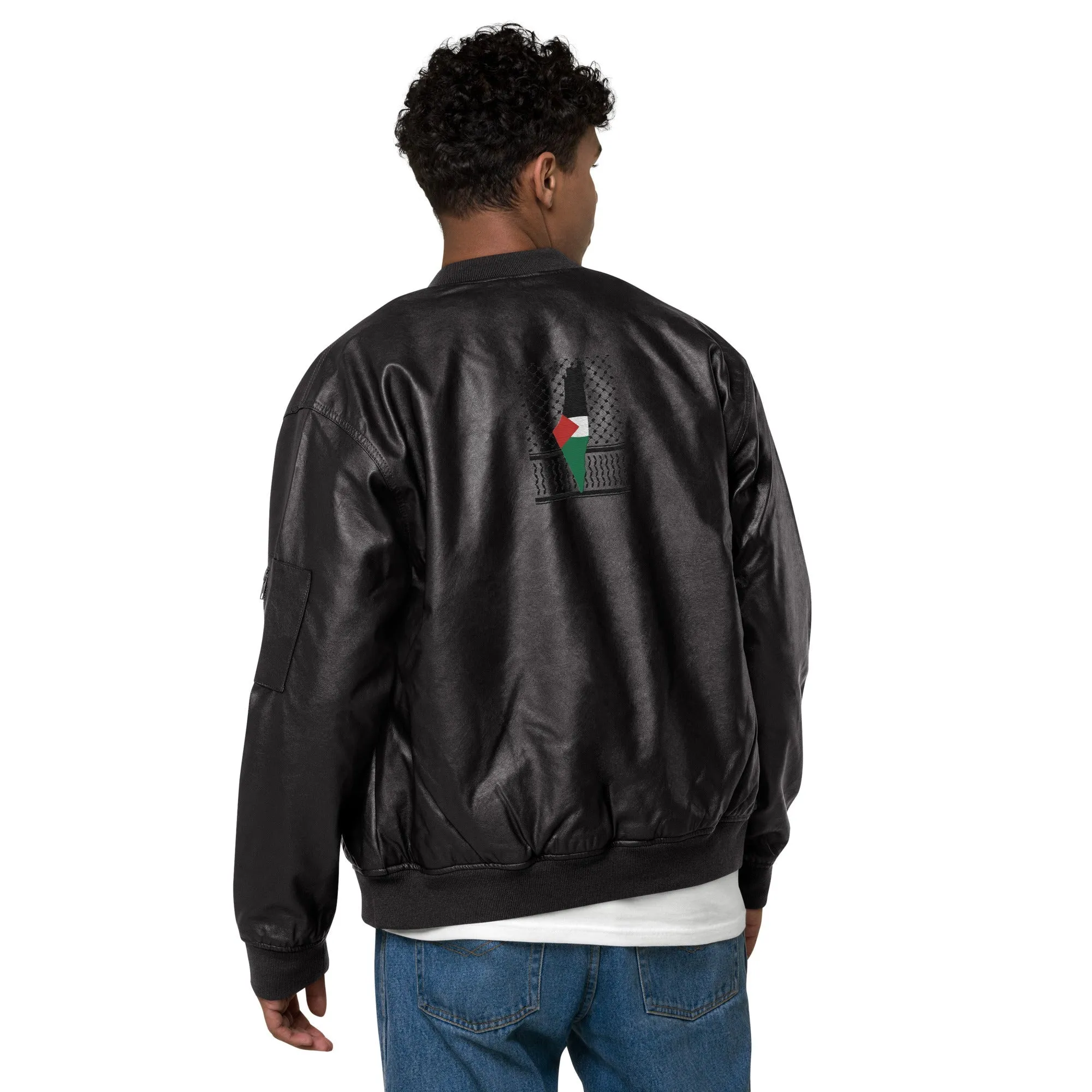 Keffiyeh & Map Faux Leather Jacket