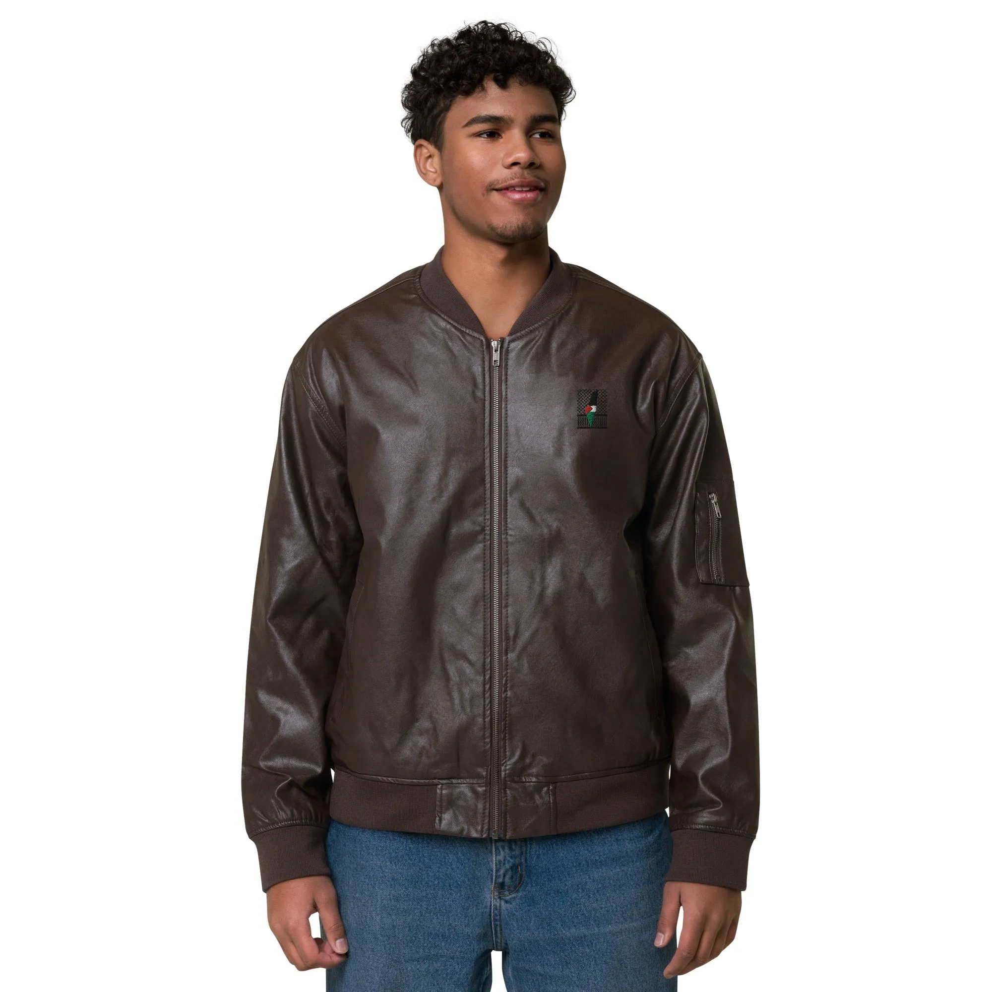 Keffiyeh & Map Faux Leather Jacket