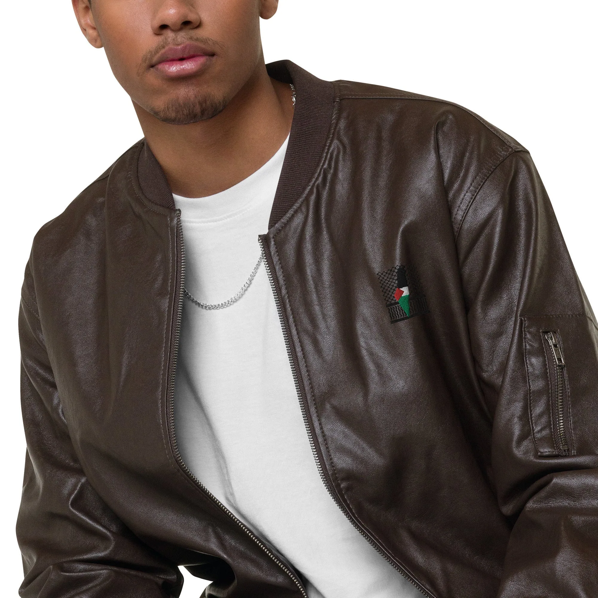 Keffiyeh & Map Faux Leather Jacket