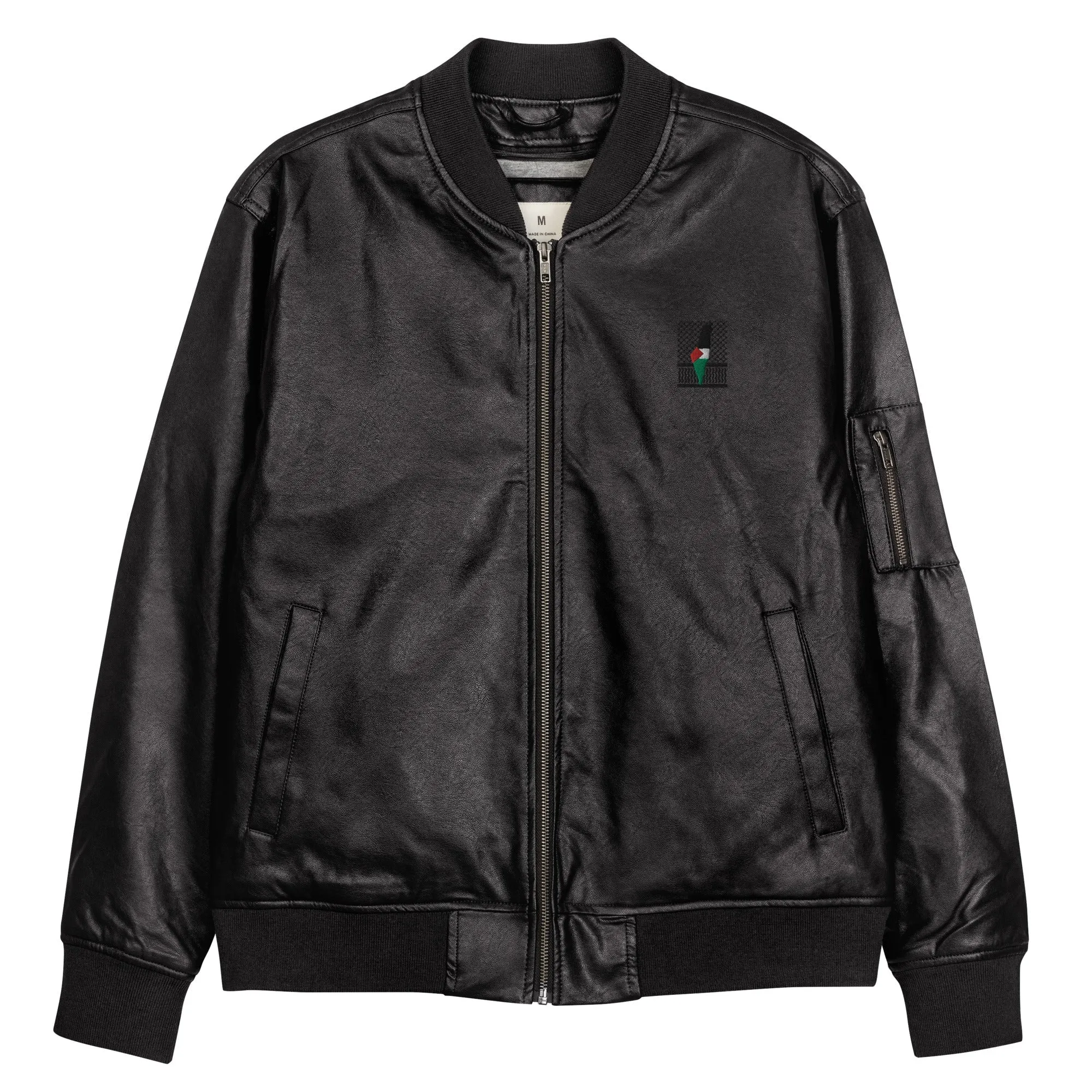 Keffiyeh & Map Faux Leather Jacket