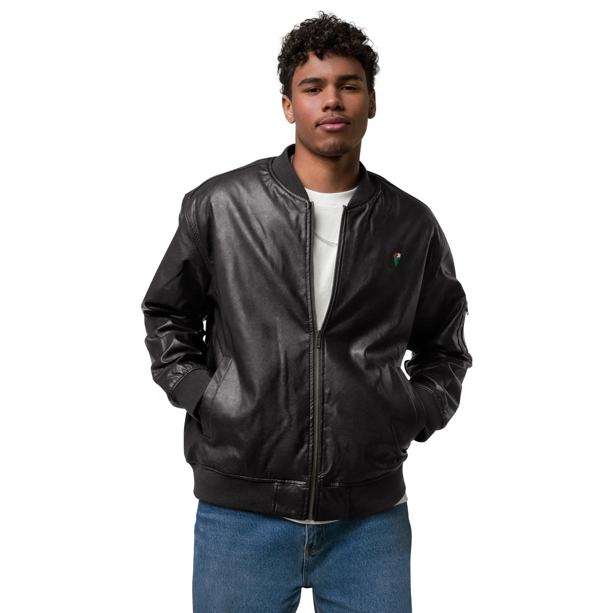 Keffiyeh & Map Faux Leather Jacket