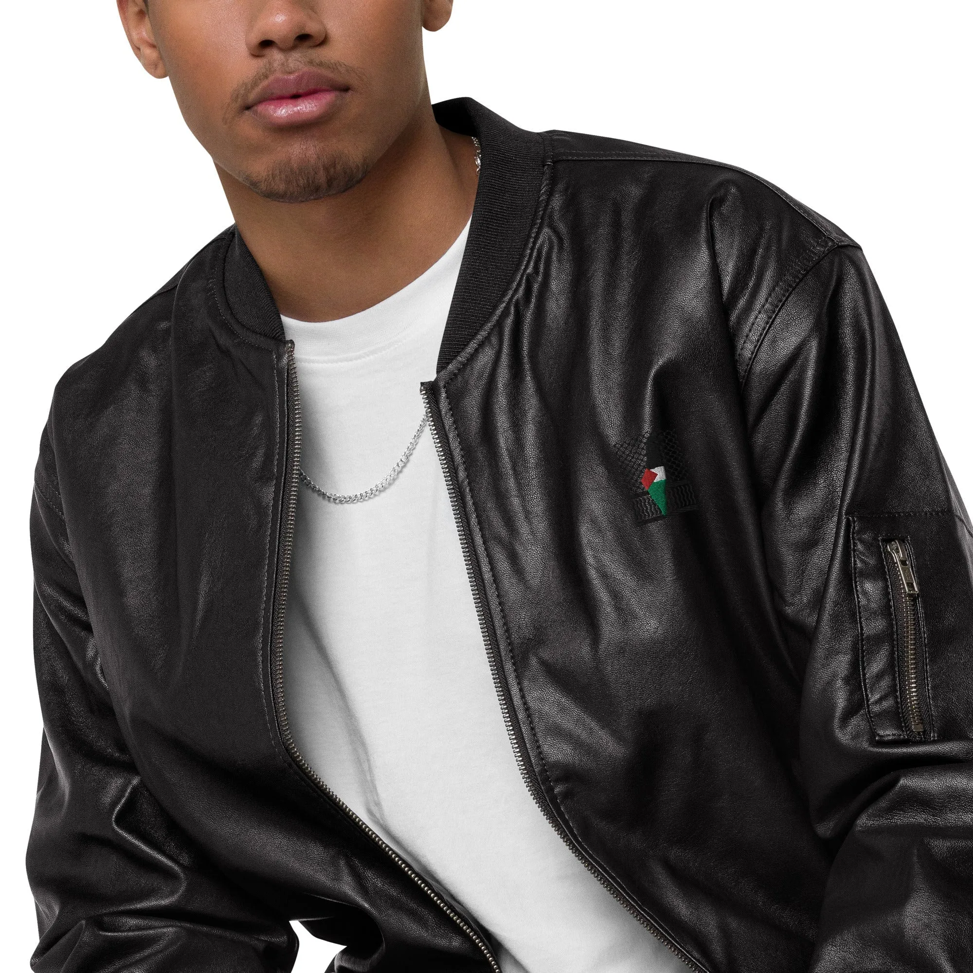 Keffiyeh & Map Faux Leather Jacket