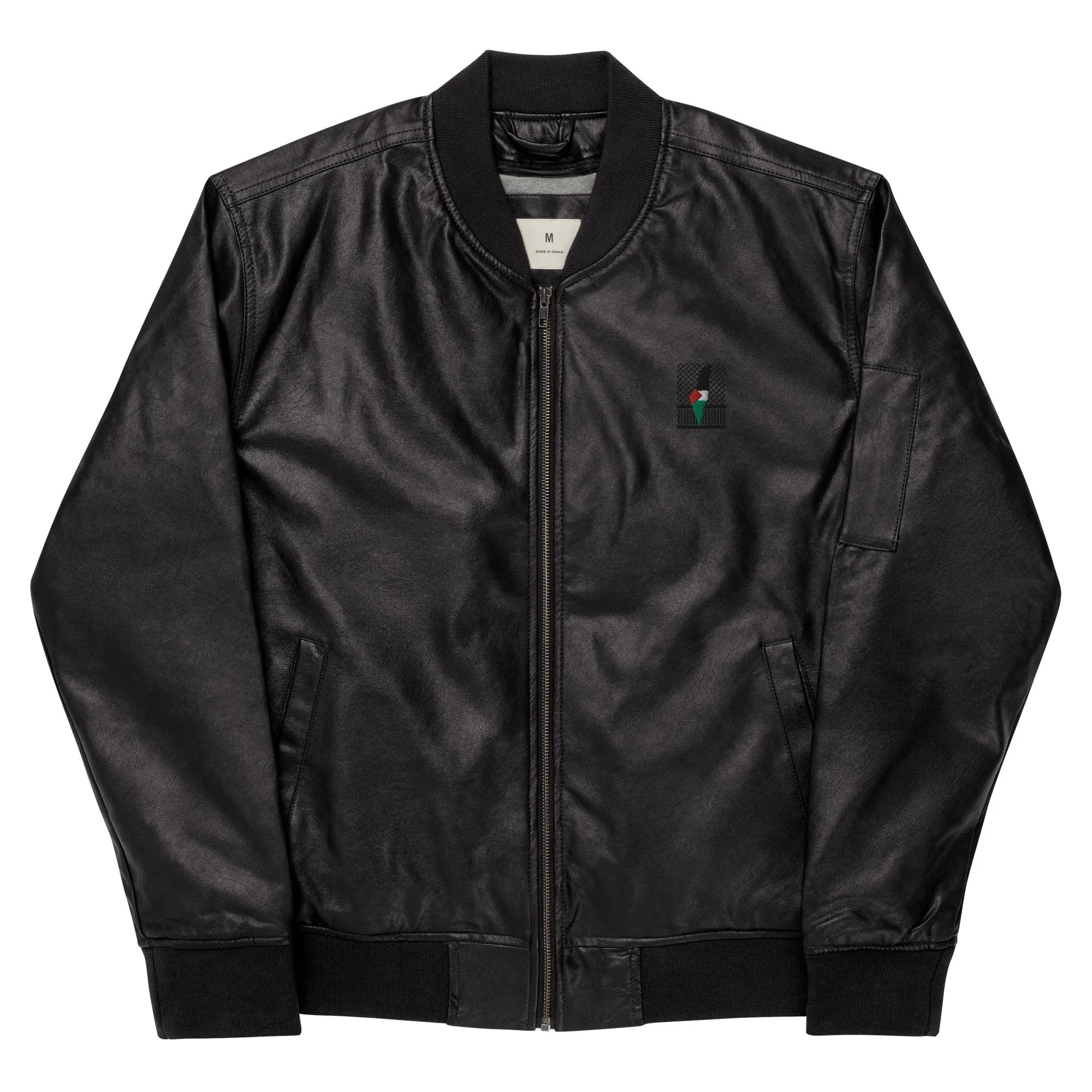 Keffiyeh & Map Faux Leather Jacket