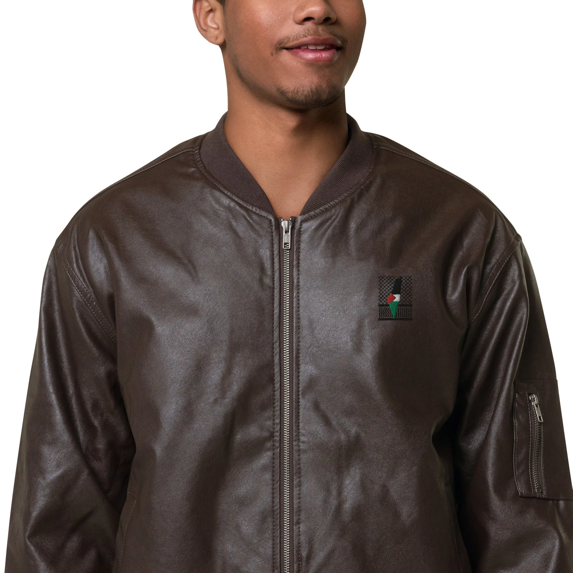 Keffiyeh & Map Faux Leather Jacket