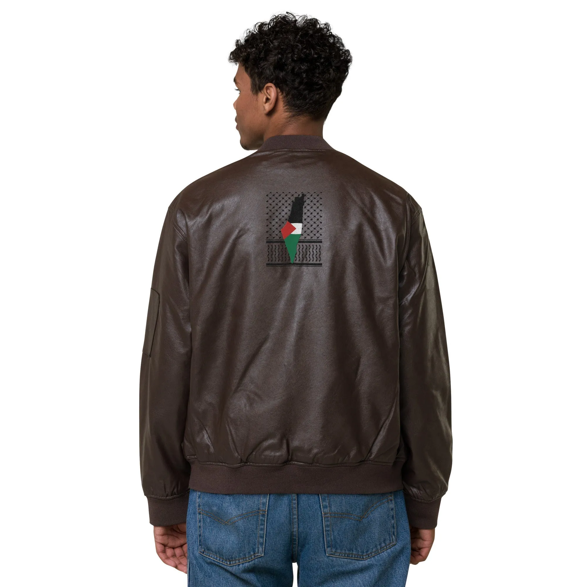 Keffiyeh & Map Faux Leather Jacket