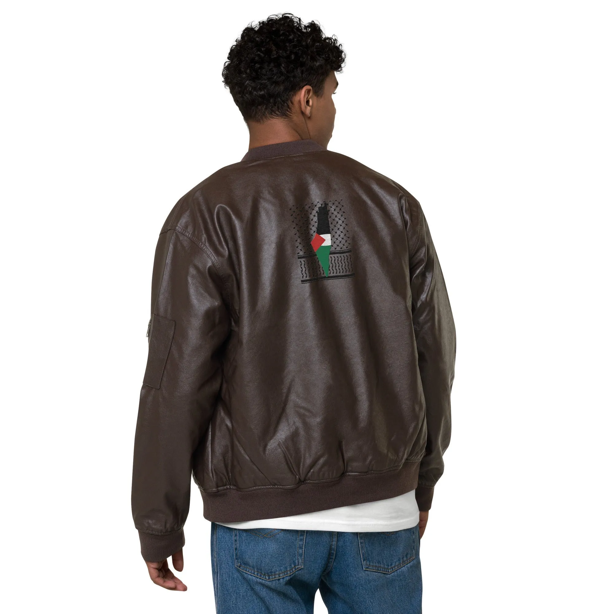 Keffiyeh & Map Faux Leather Jacket