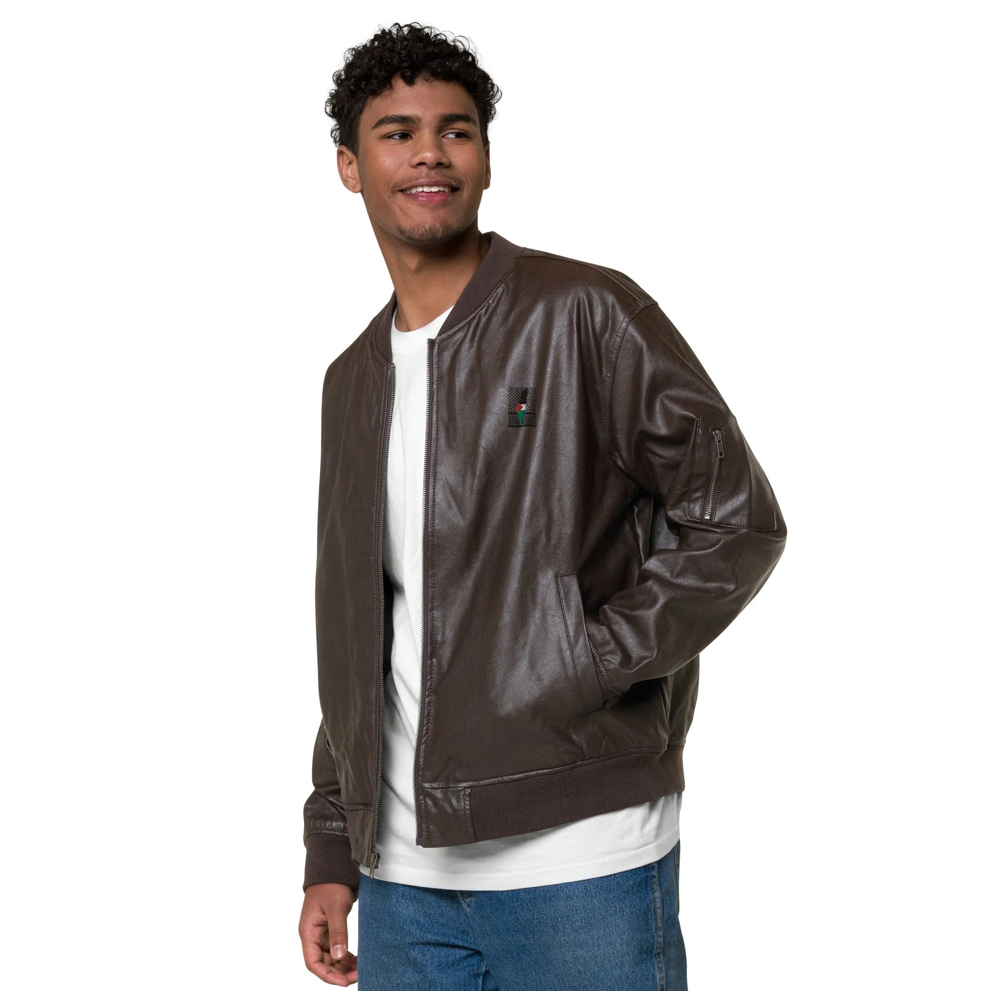 Keffiyeh & Map Faux Leather Jacket