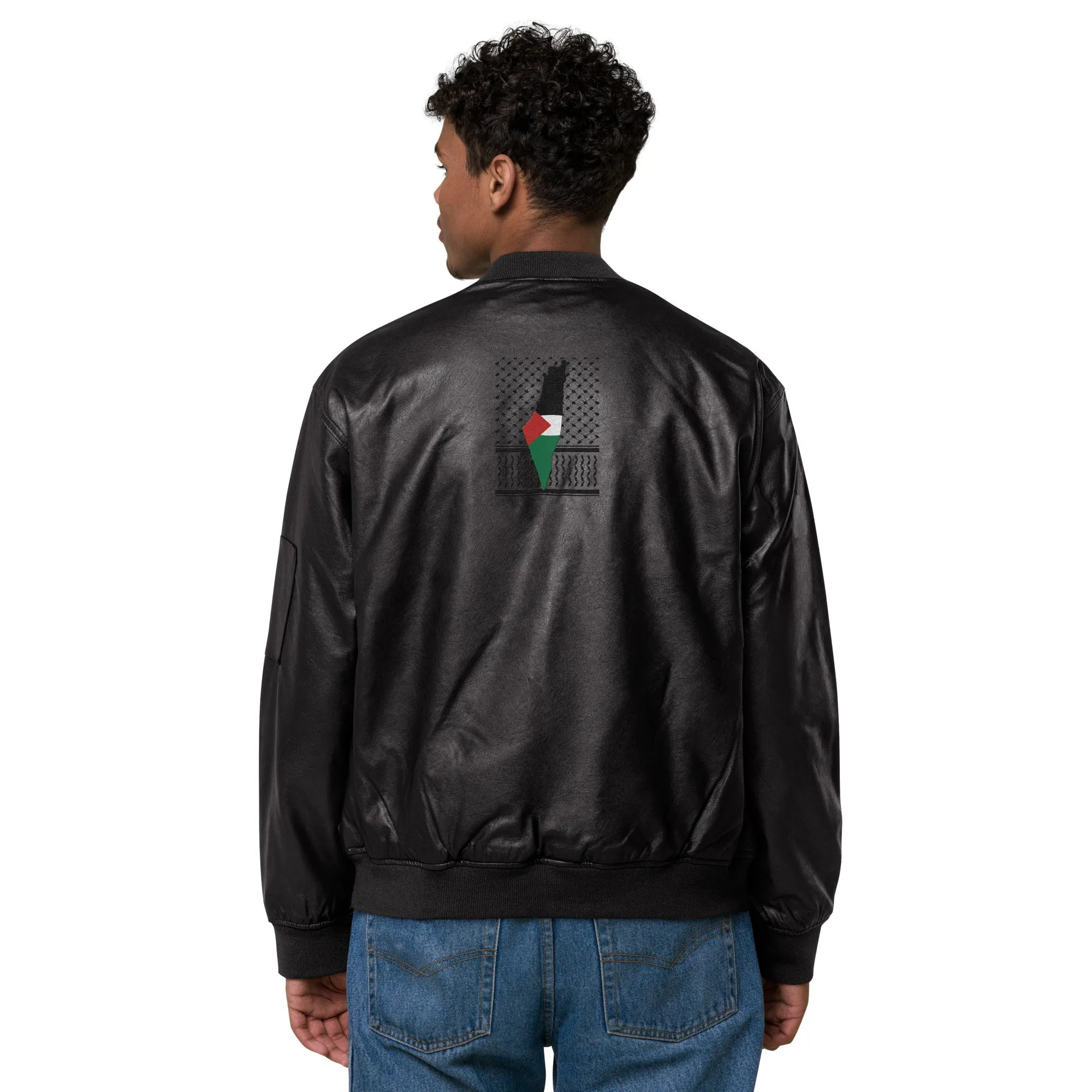 Keffiyeh & Map Faux Leather Jacket