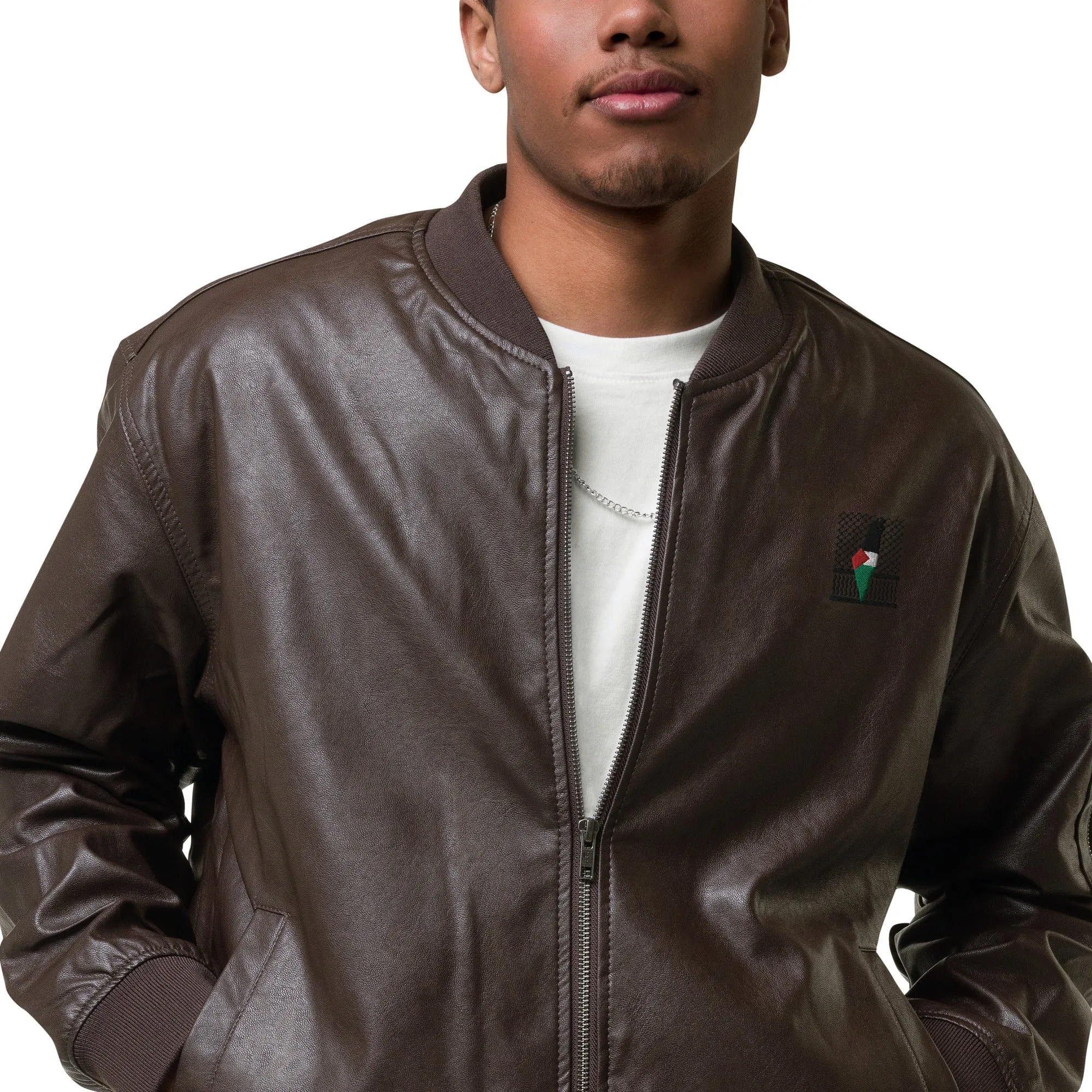 Keffiyeh & Map Faux Leather Jacket