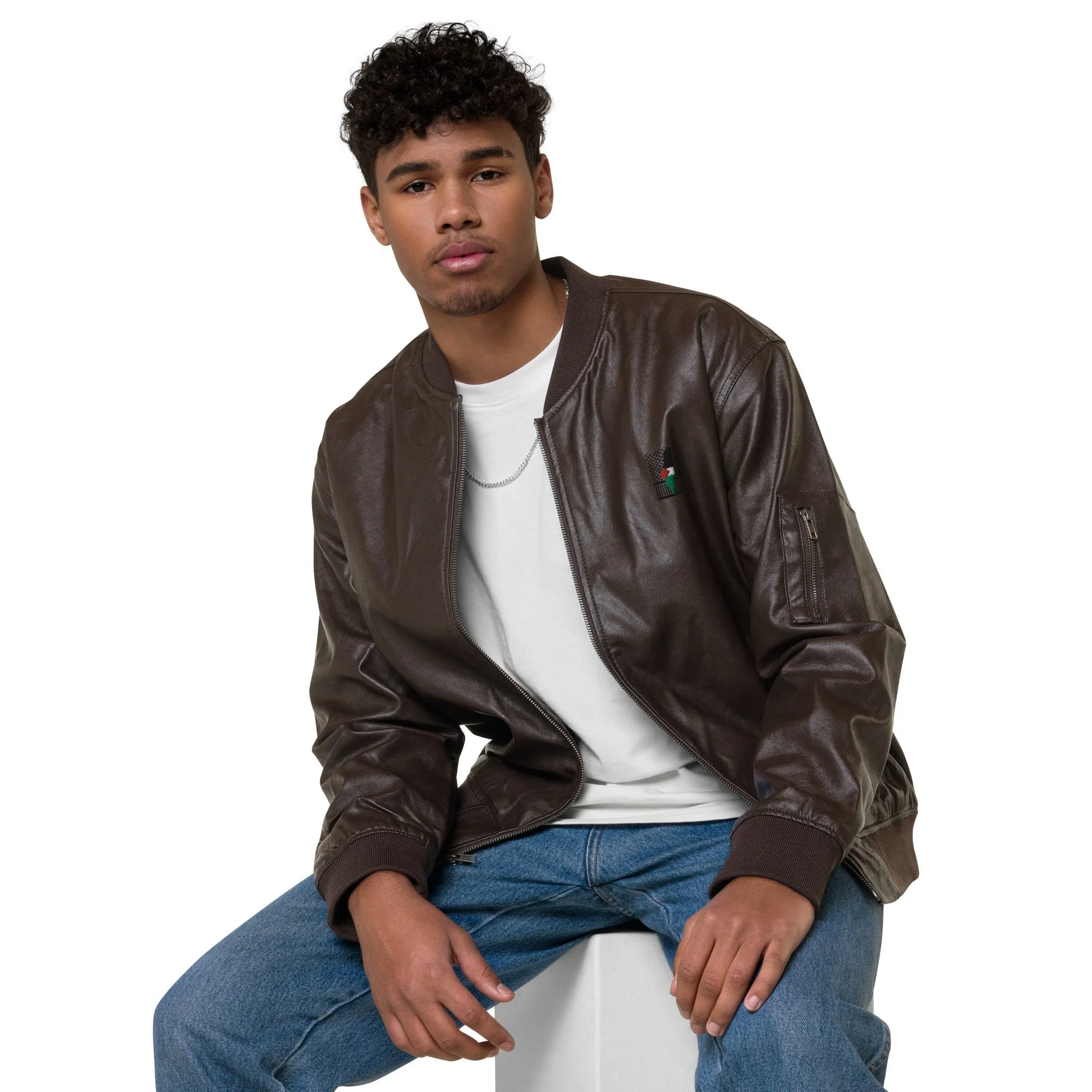 Keffiyeh & Map Faux Leather Jacket
