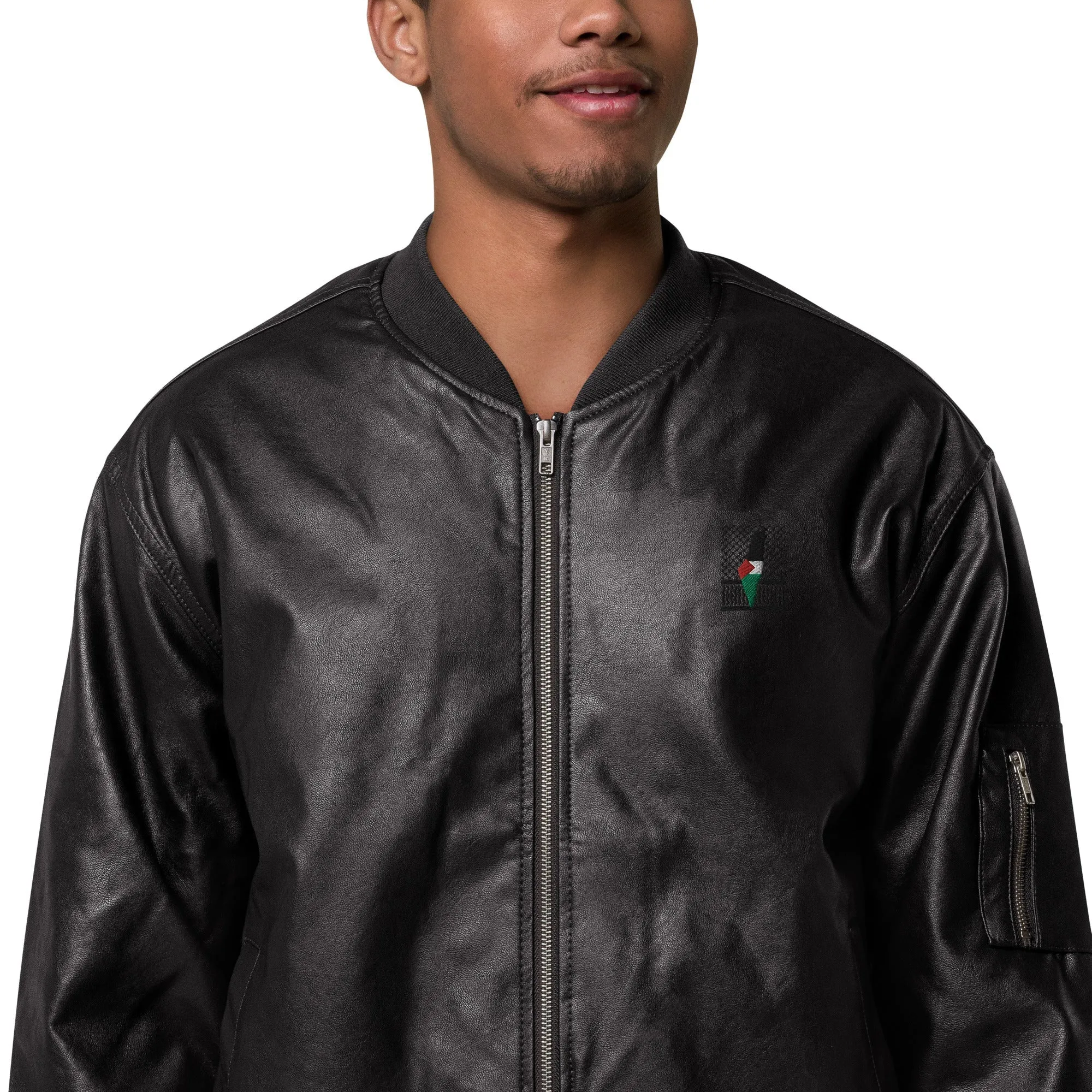 Keffiyeh & Map Faux Leather Jacket