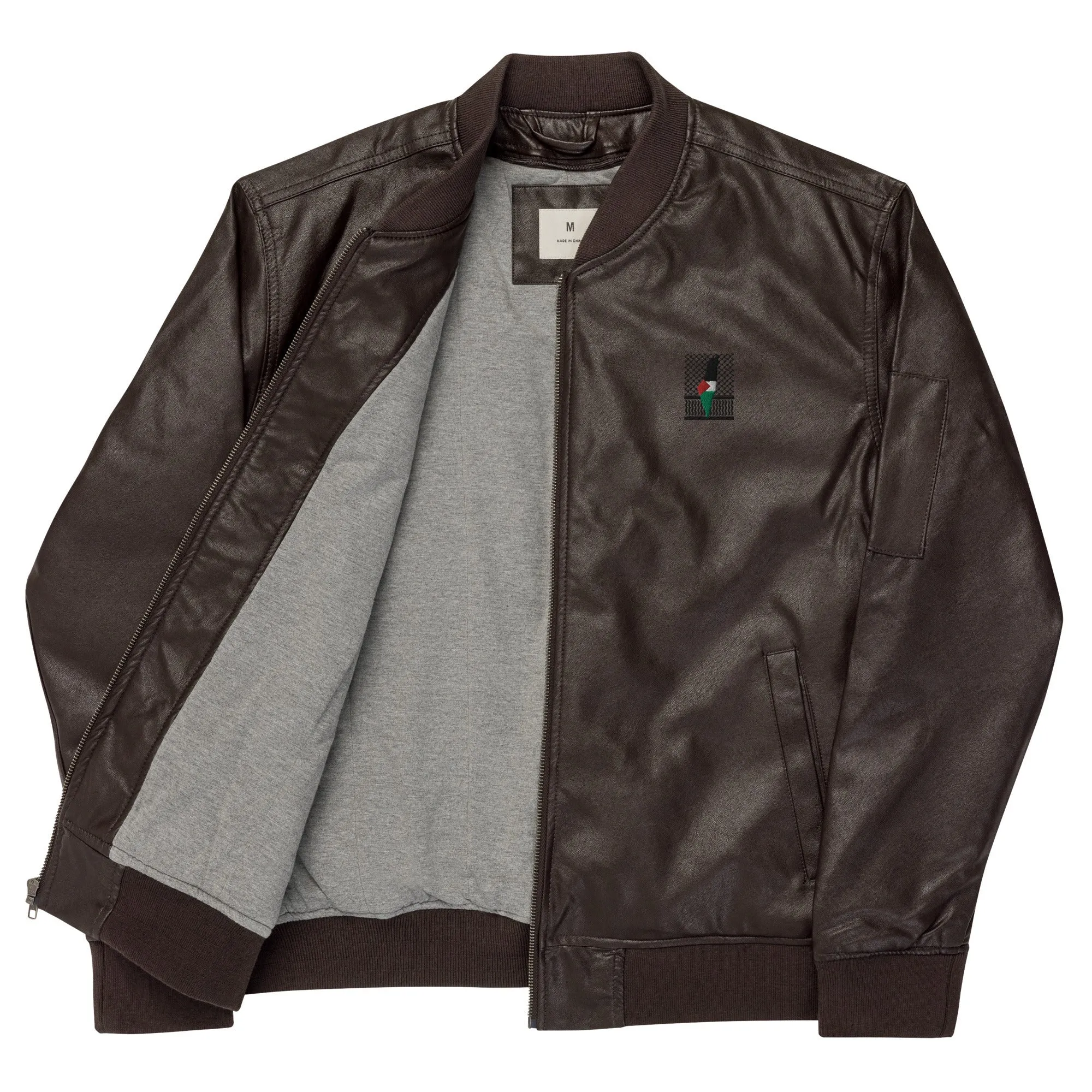 Keffiyeh & Map Faux Leather Jacket