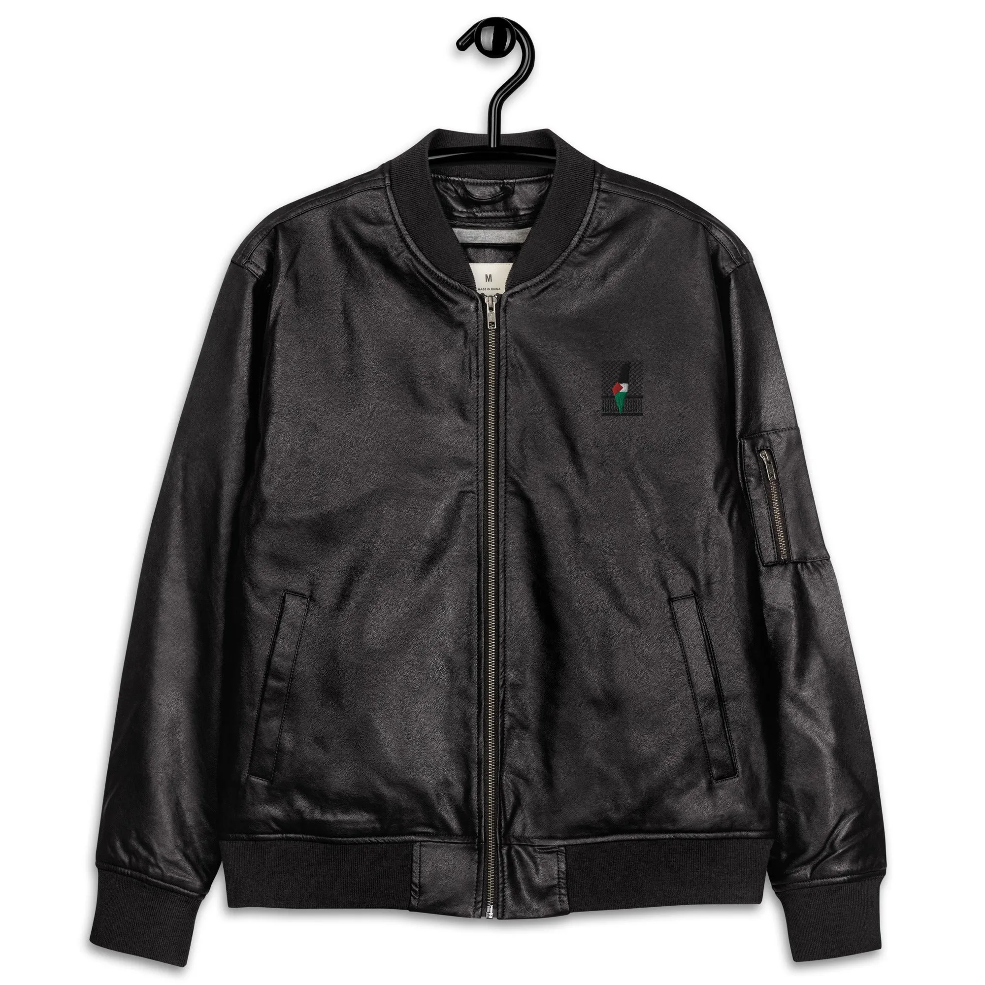 Keffiyeh & Map Faux Leather Jacket