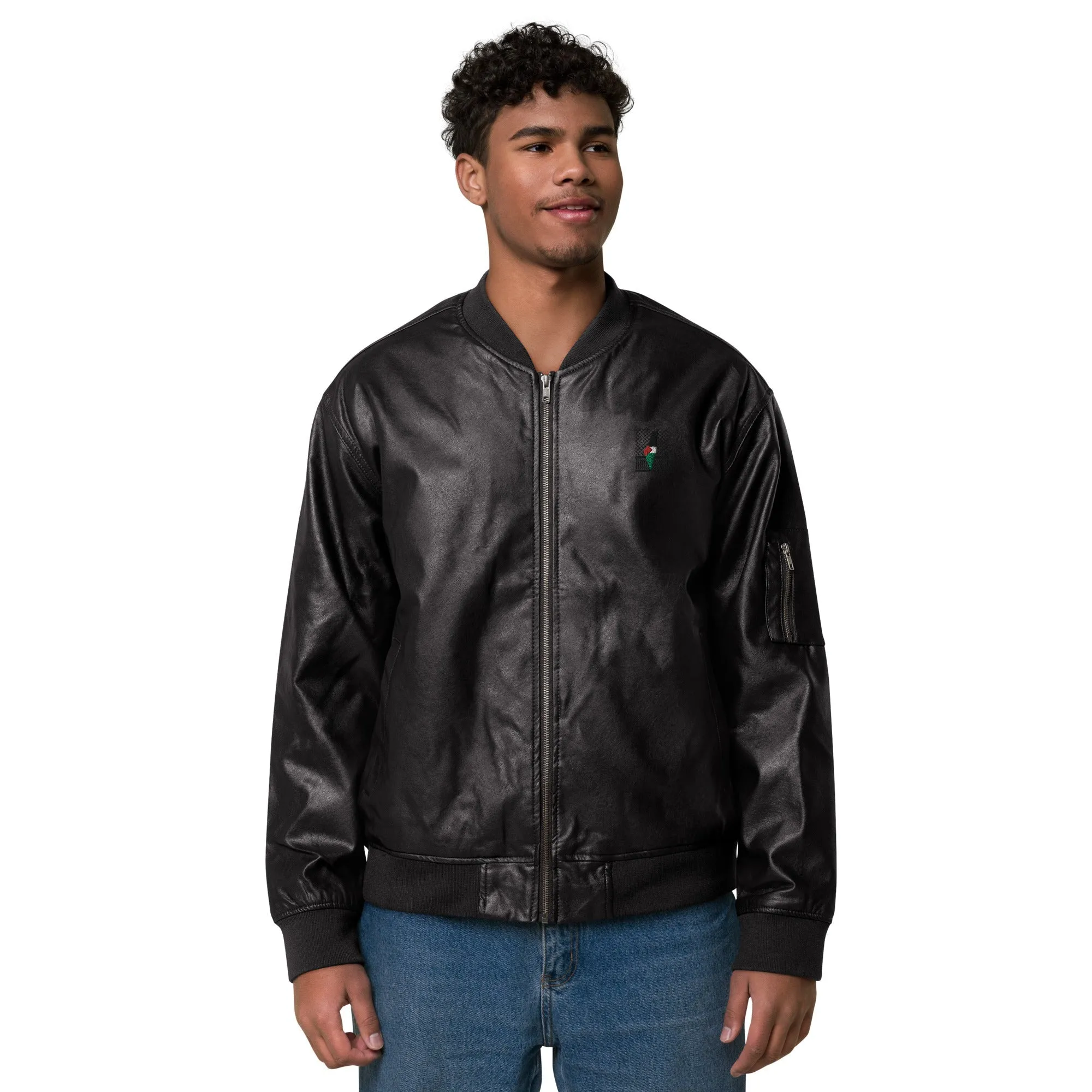Keffiyeh & Map Faux Leather Jacket