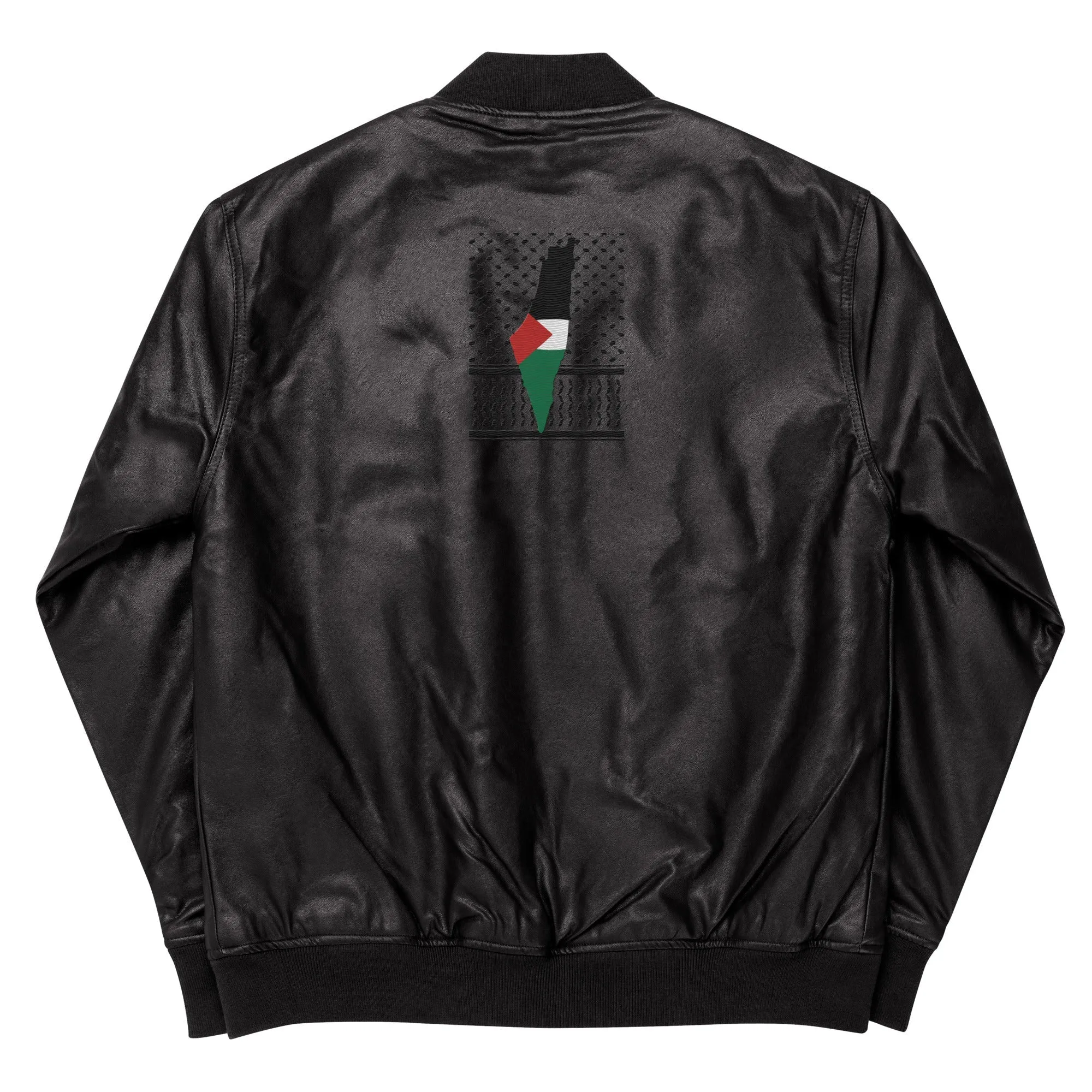 Keffiyeh & Map Faux Leather Jacket
