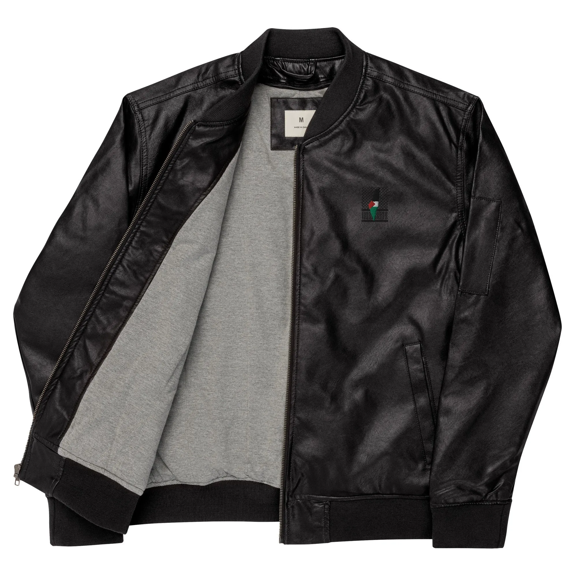 Keffiyeh & Map Faux Leather Jacket