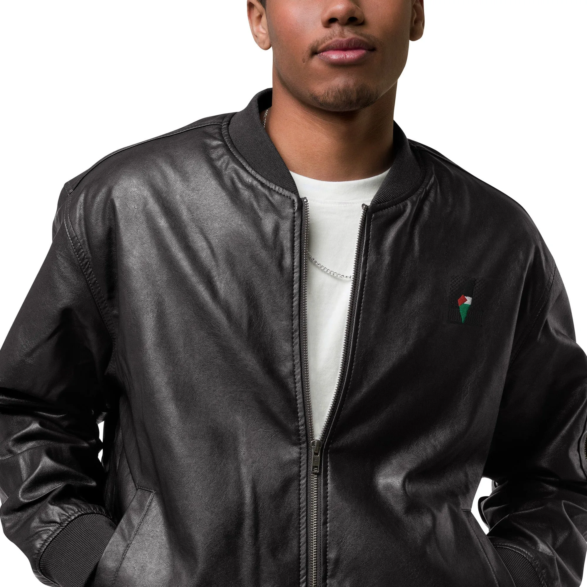 Keffiyeh & Map Faux Leather Jacket