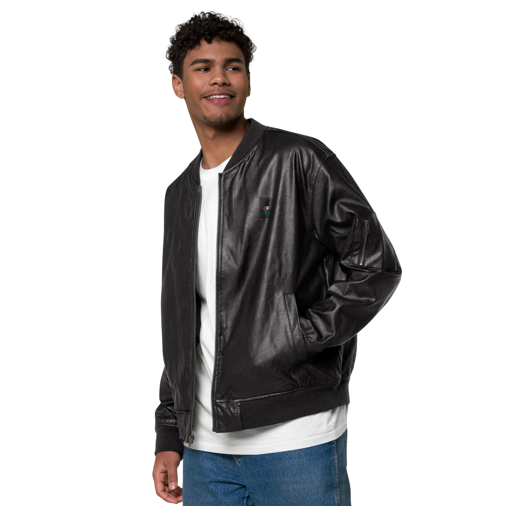 Keffiyeh & Map Faux Leather Jacket
