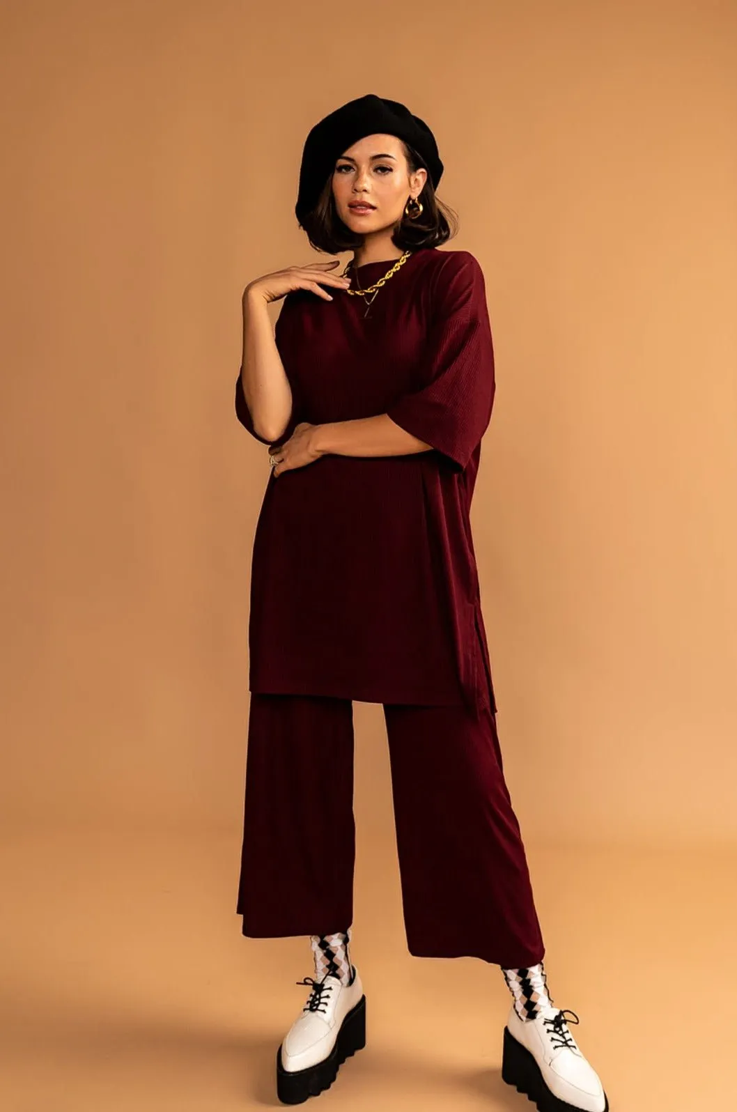 Lex Ribbed Playsuit in Wine *RESTOCKED*