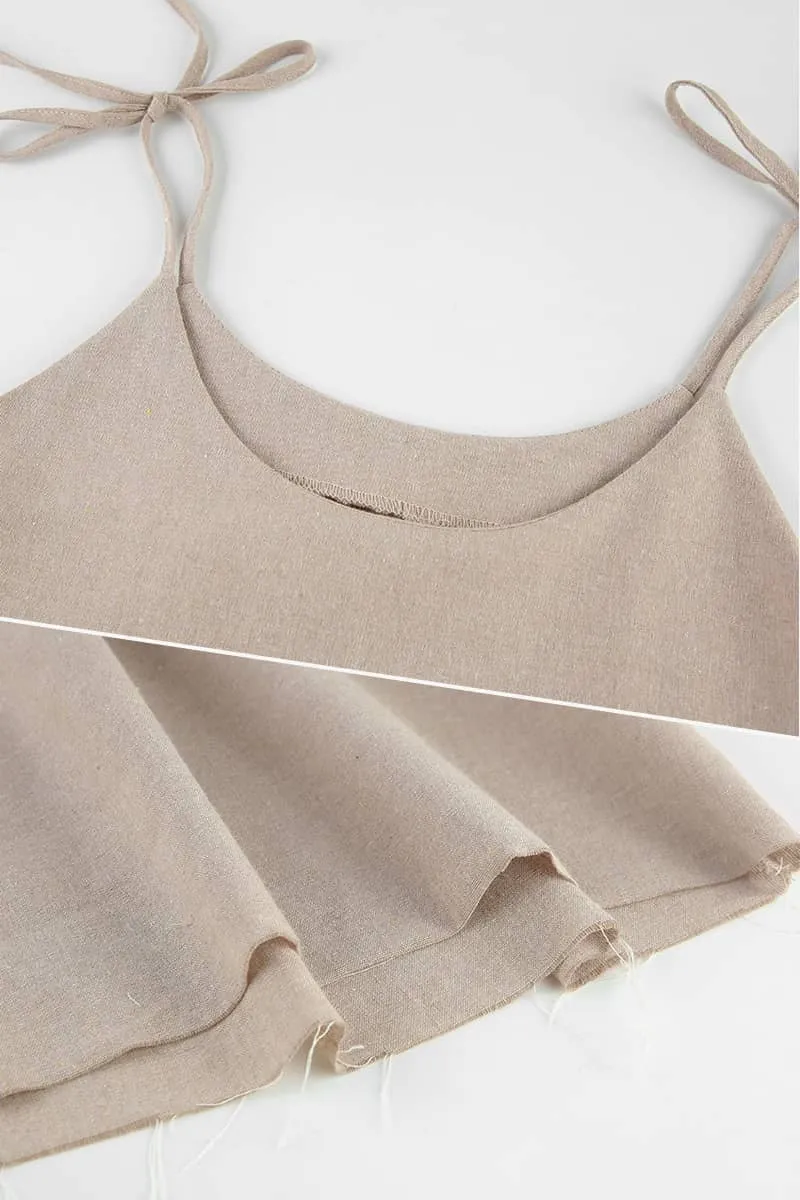 Loose Cotton and Linen A-line Sundress with Spaghetti Straps