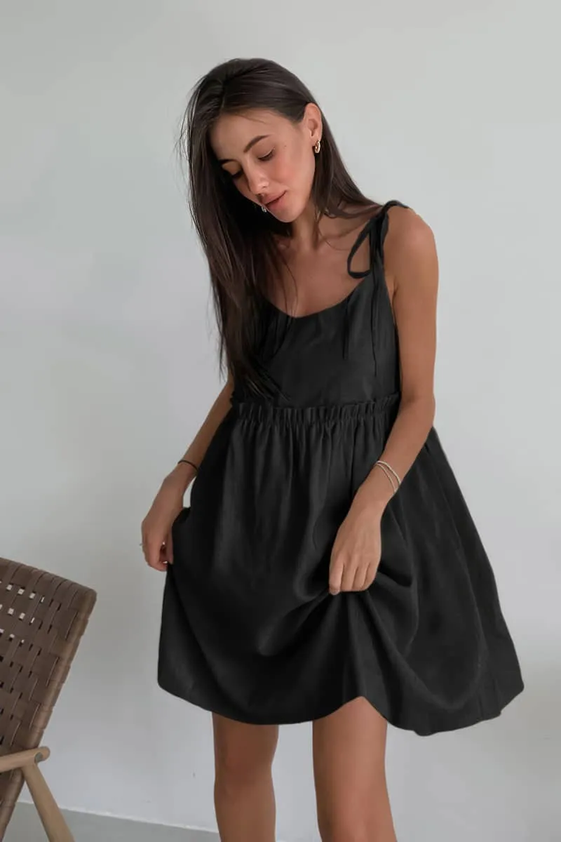 Loose Cotton and Linen A-line Sundress with Spaghetti Straps