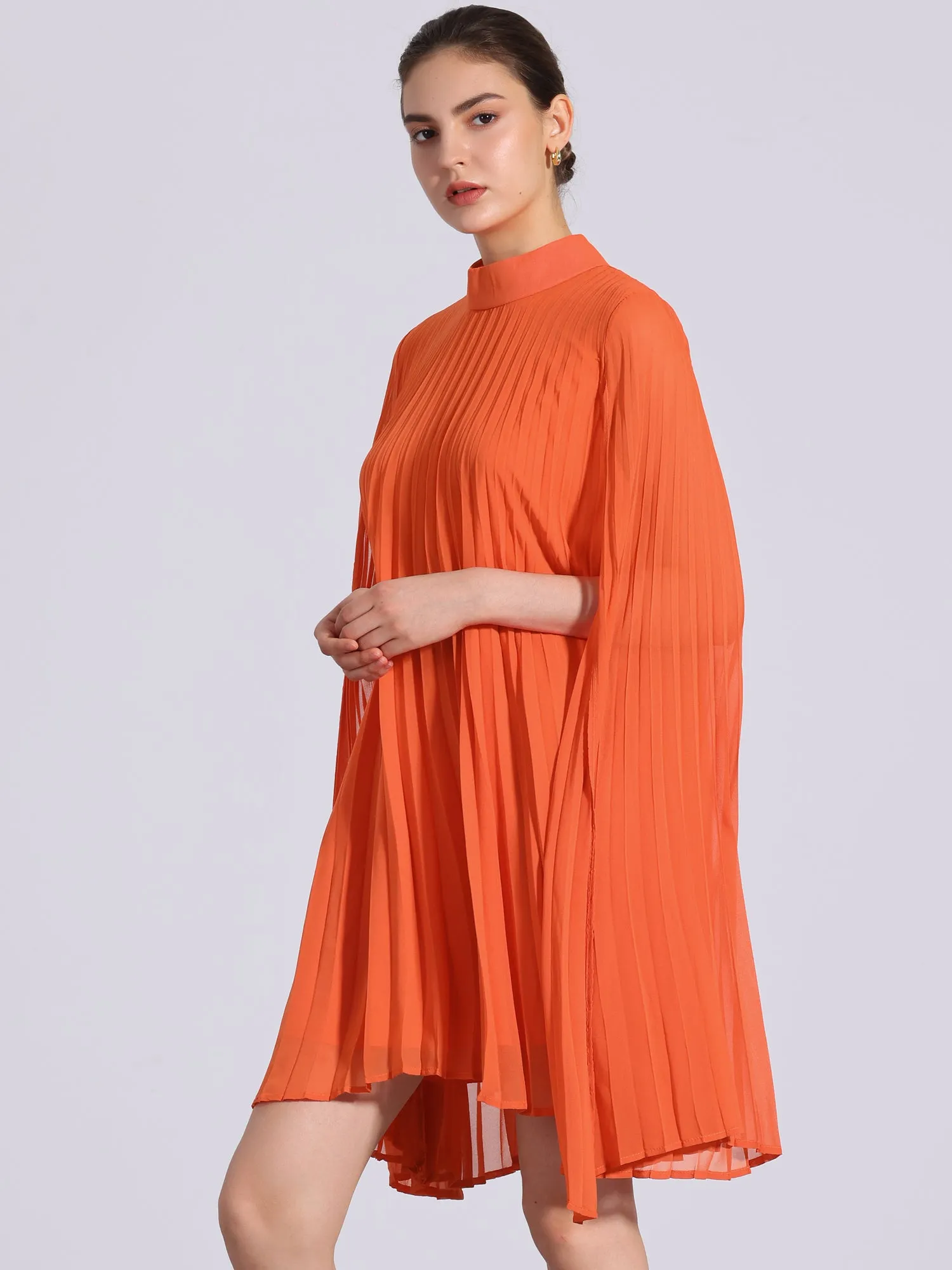Loose Flowy Cloak Sleeve Cape Pleated Chiffon Mini Dress