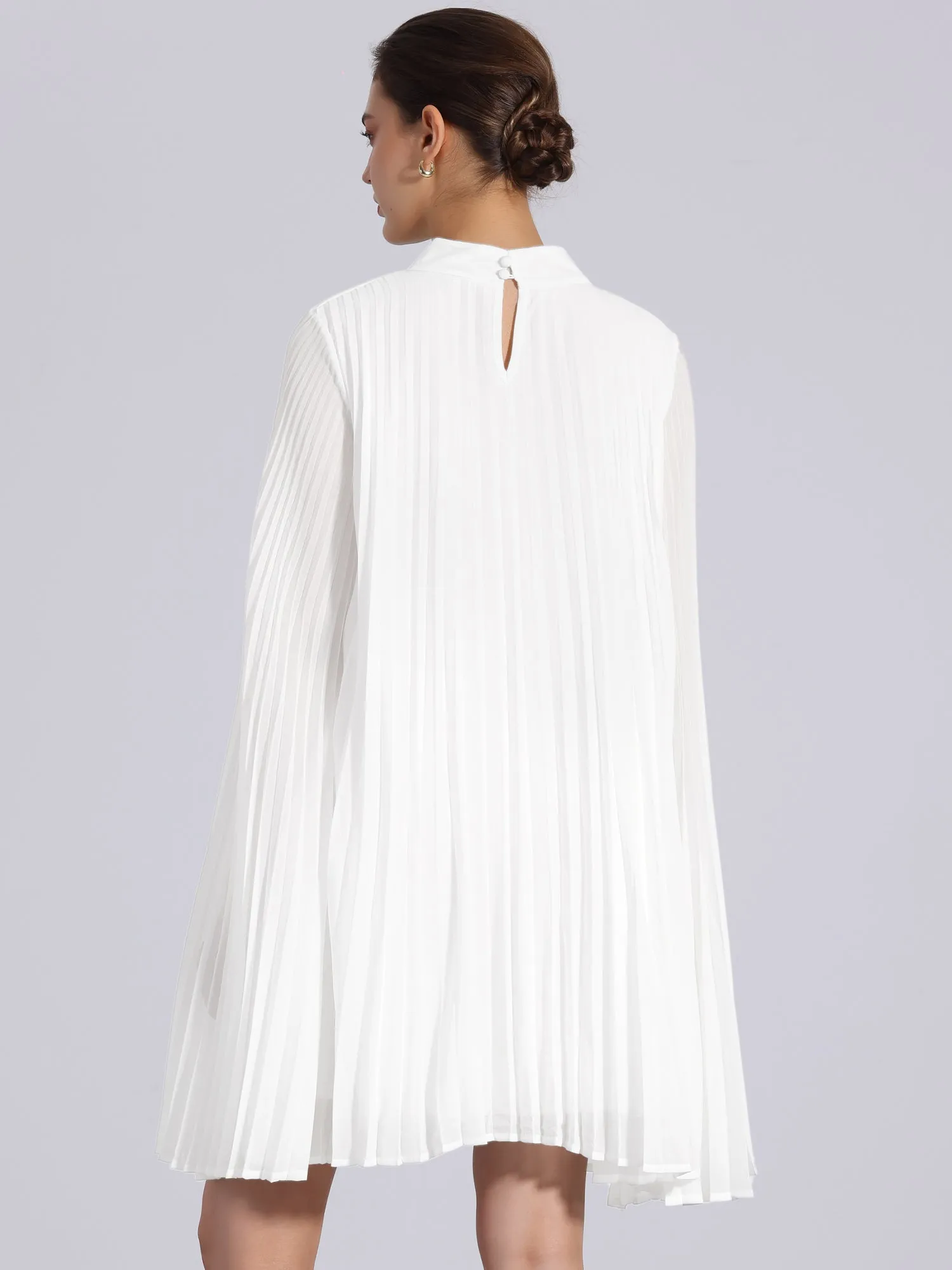 Loose Flowy Cloak Sleeve Cape Pleated Chiffon Mini Dress