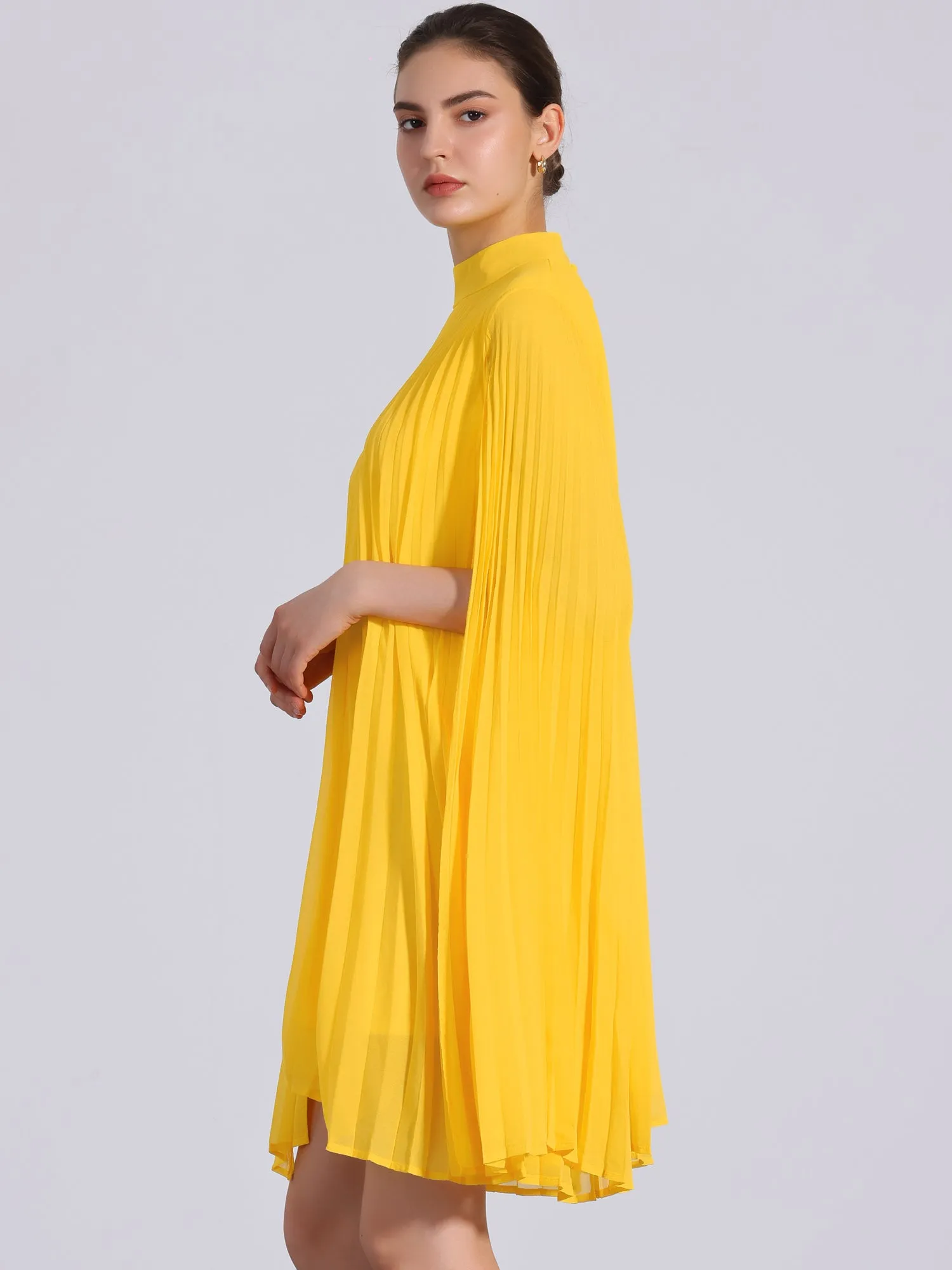 Loose Flowy Cloak Sleeve Cape Pleated Chiffon Mini Dress