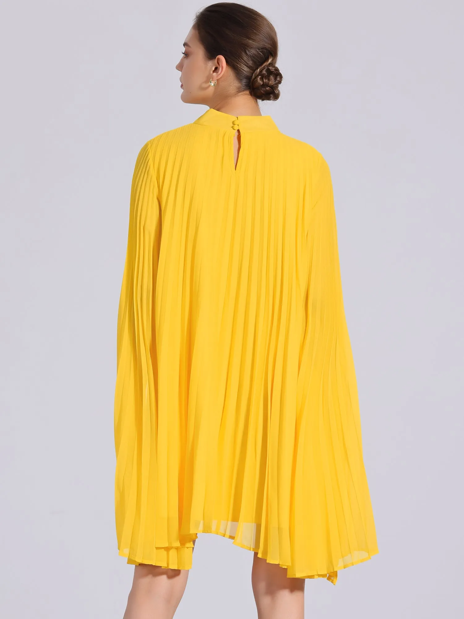 Loose Flowy Cloak Sleeve Cape Pleated Chiffon Mini Dress
