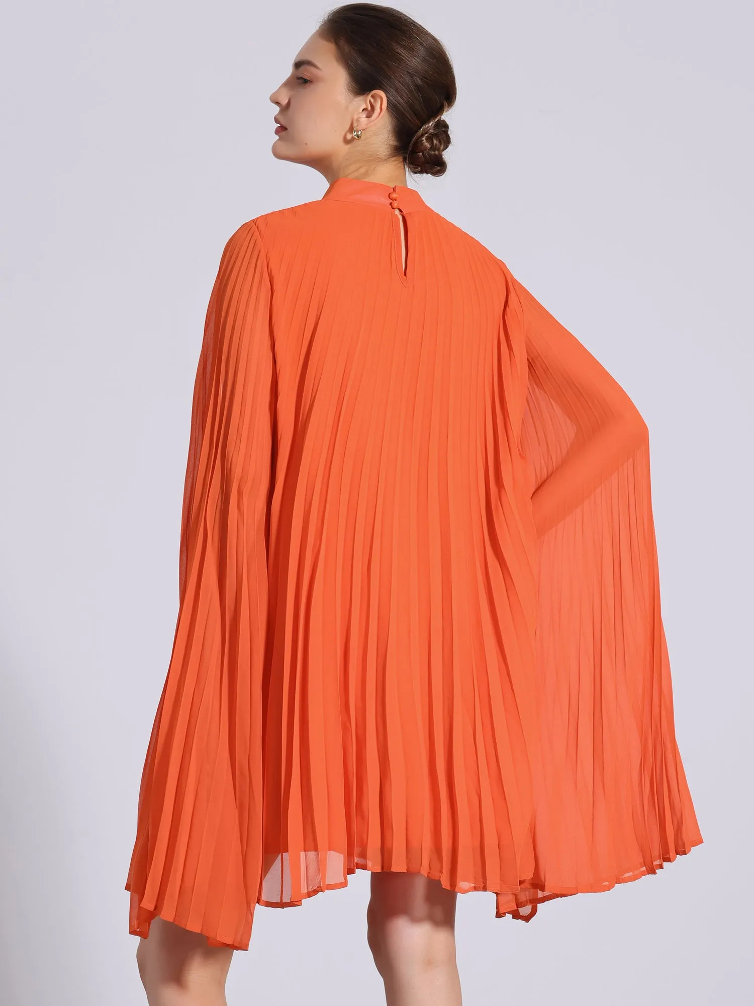 Loose Flowy Cloak Sleeve Cape Pleated Chiffon Mini Dress