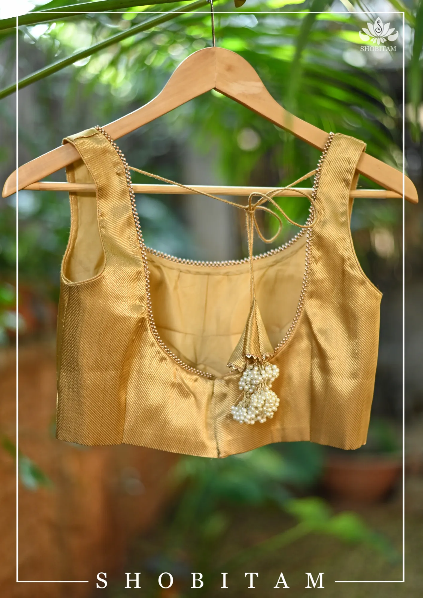 Made to Measure: Gold brocade U neck sleeveless blouse
