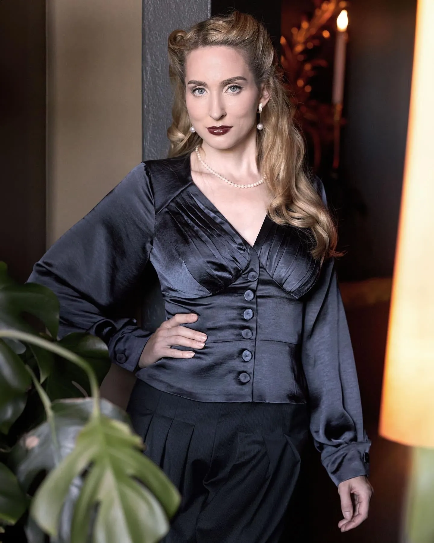 Marlis-Cool Pleated satin blouse by Miss Candyfloss