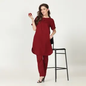 Maroon Tunic Pant Set | Cotton, Tencel &  Hemp | Comfortable Workwear