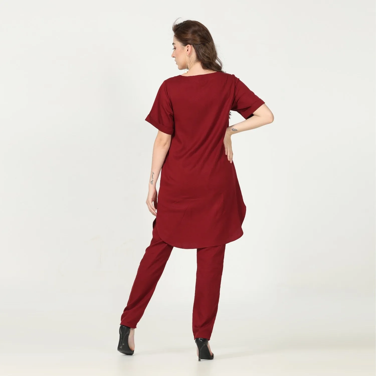 Maroon Tunic Pant Set | Cotton, Tencel &  Hemp | Comfortable Workwear