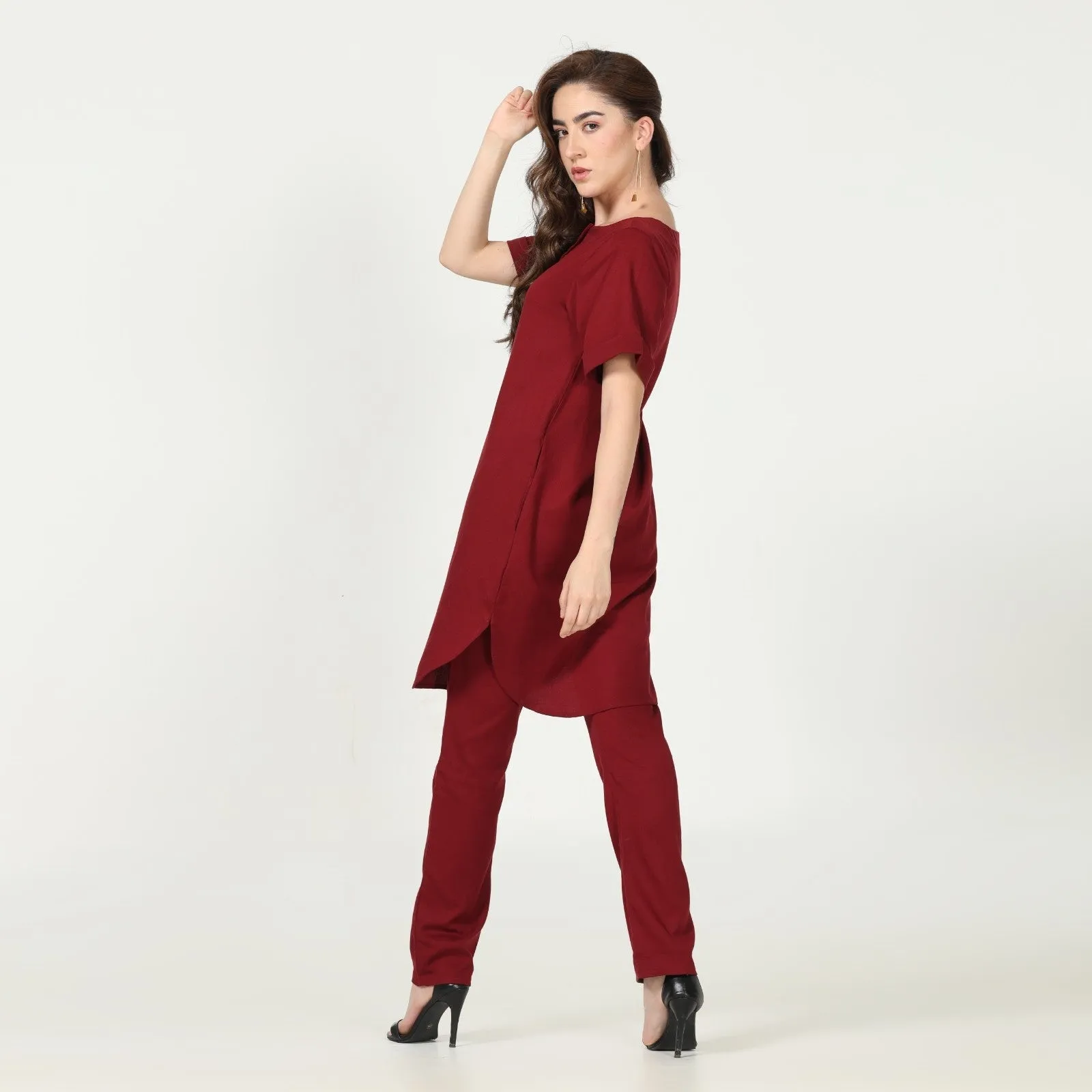 Maroon Tunic Pant Set | Cotton, Tencel &  Hemp | Comfortable Workwear