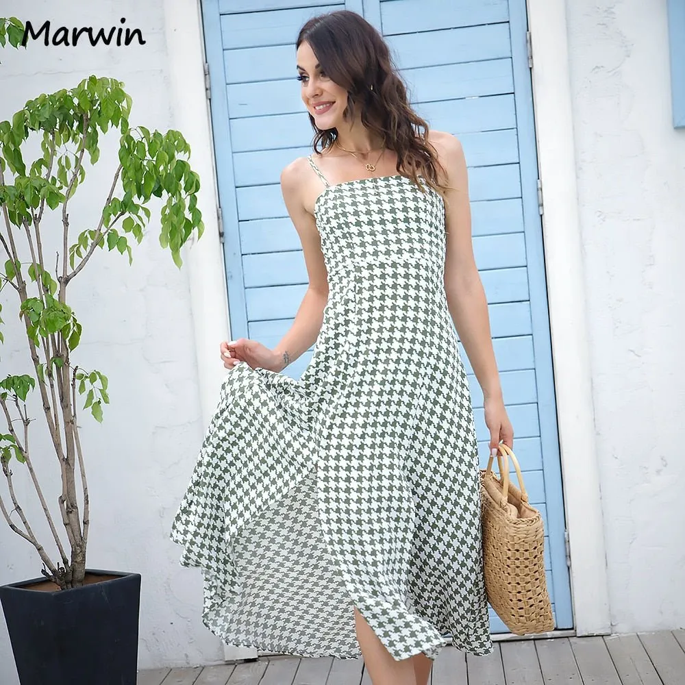 MARWIN Soft Spaghetti Strap Slit Zipper Back Dress