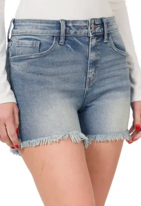 Medium Wash Jean Shorts with Frayed Hem