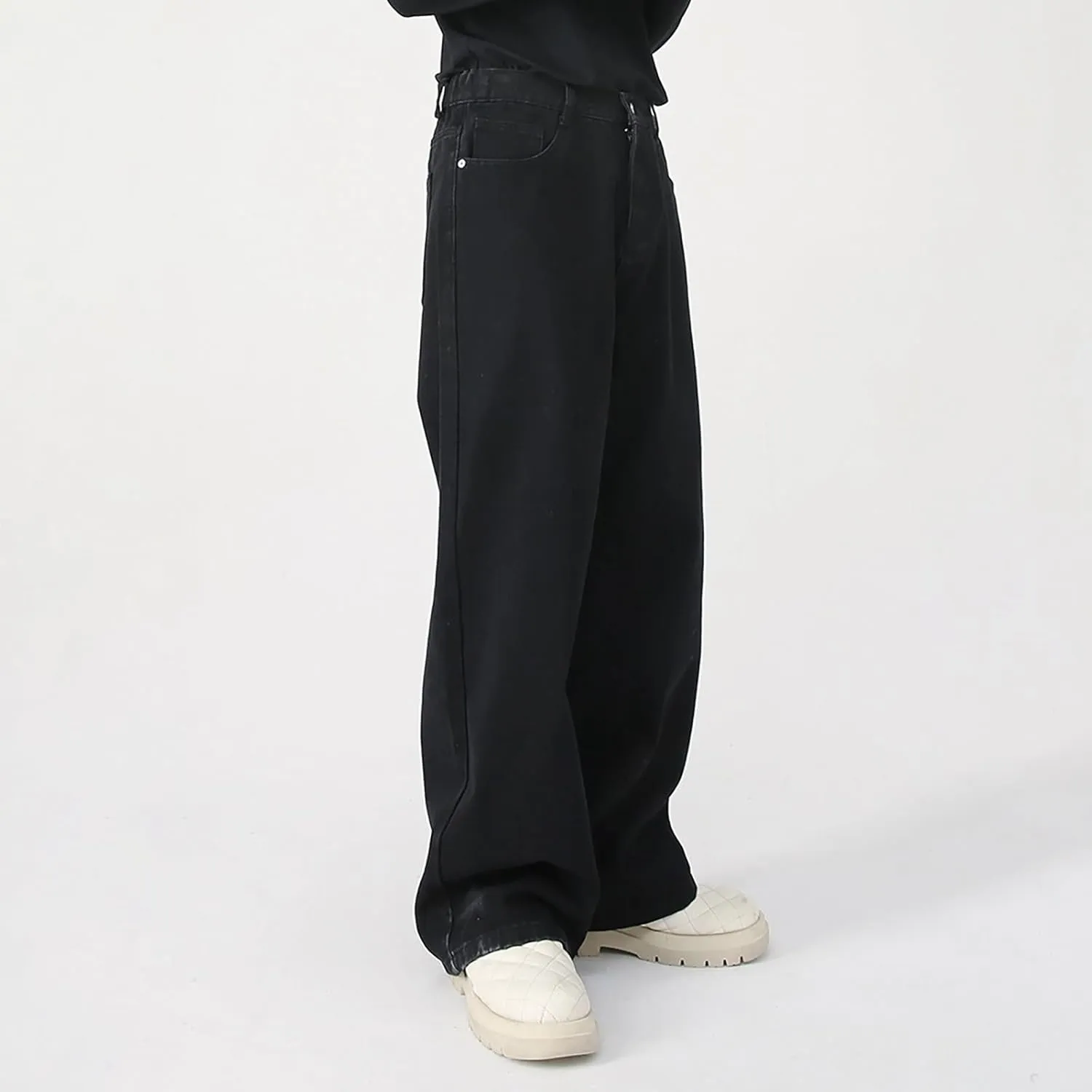 Men's Elastic Waist Relaxed Fit Jeans Straight Leg Stretch Comfort Denim Jeans for Men Boy Sock