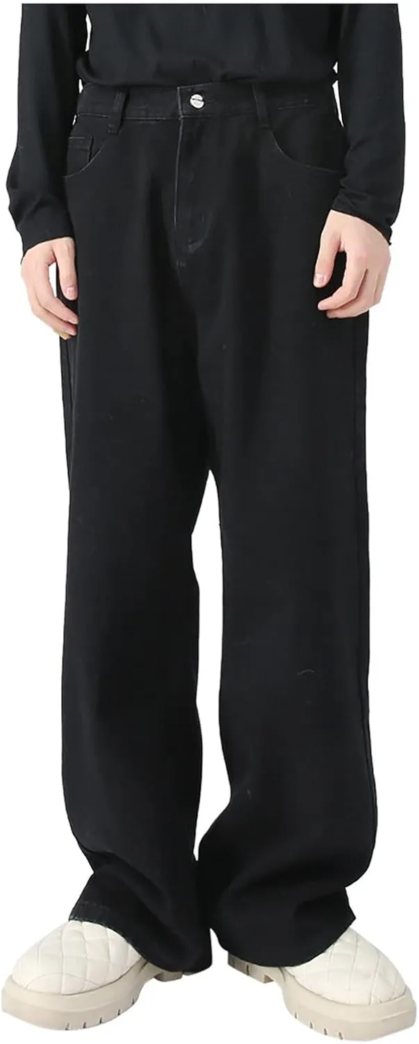 Men's Elastic Waist Relaxed Fit Jeans Straight Leg Stretch Comfort Denim Jeans for Men Boy Sock