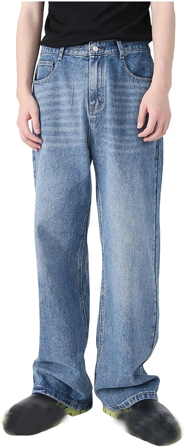 Men's Elastic Waist Relaxed Fit Jeans Straight Leg Stretch Comfort Denim Jeans for Men Boy Sock