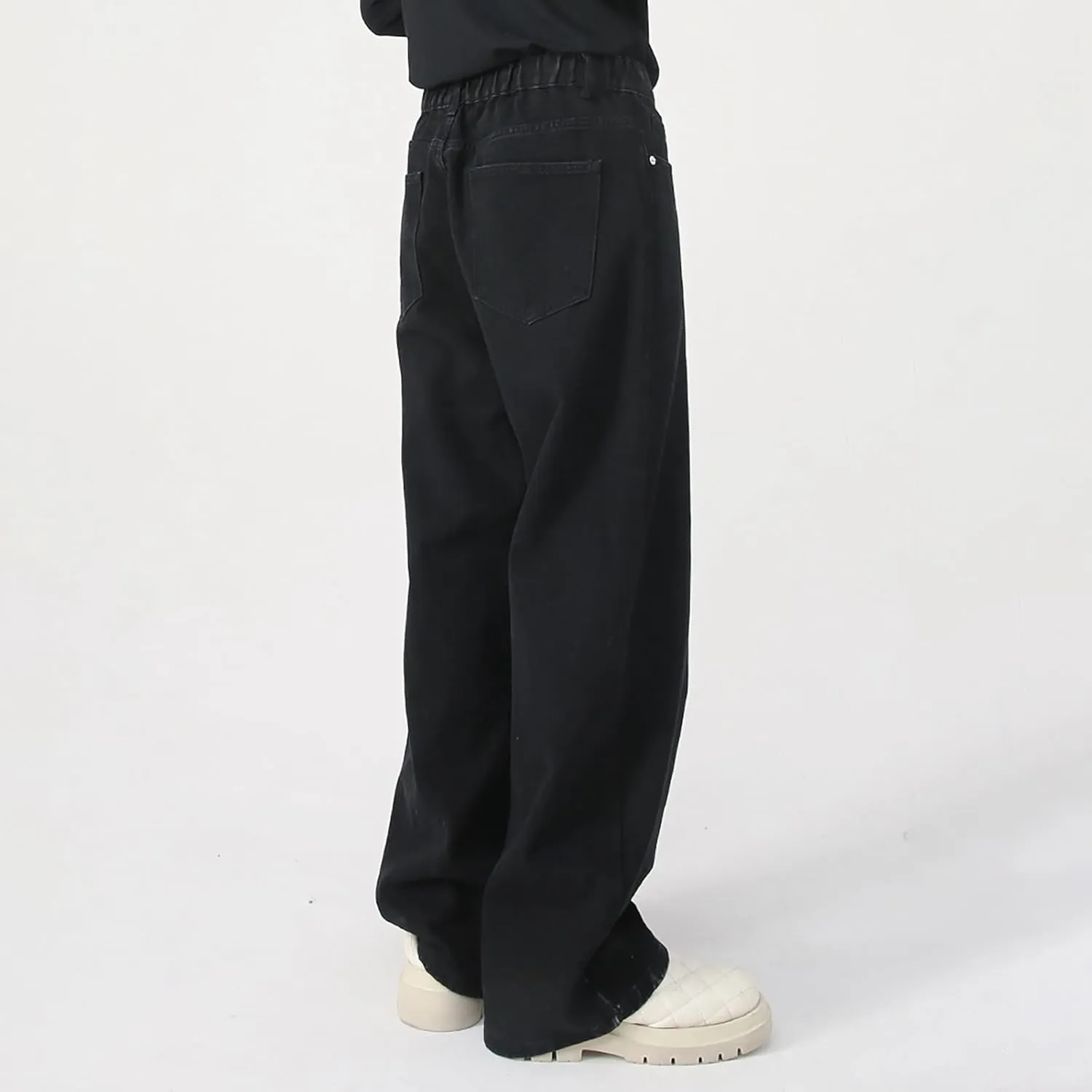 Men's Elastic Waist Relaxed Fit Jeans Straight Leg Stretch Comfort Denim Jeans for Men Boy Sock