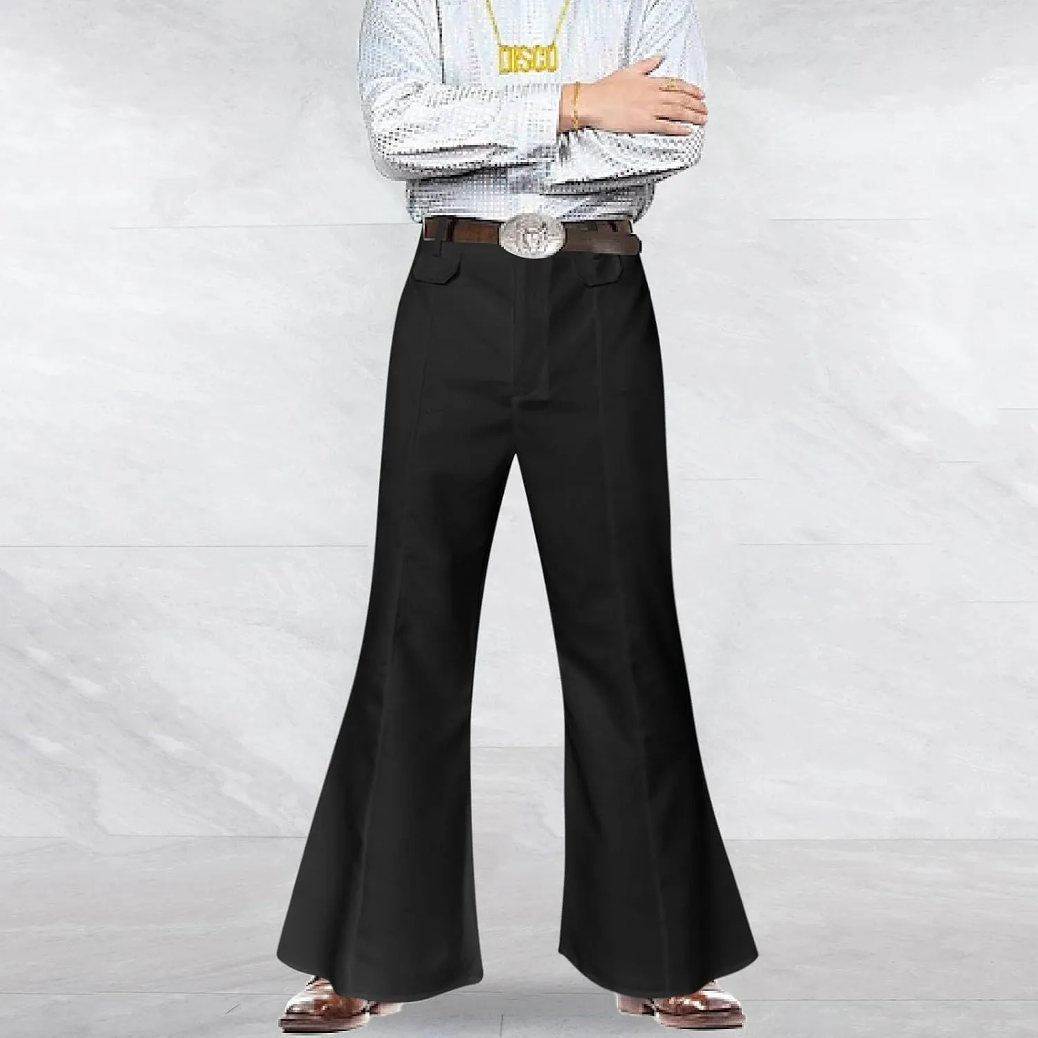 Men's Flare Trousers Wide Leg Elastic Waist Breathable Soft Fit Sport Clothes Comfy Fashion Trendy Pants