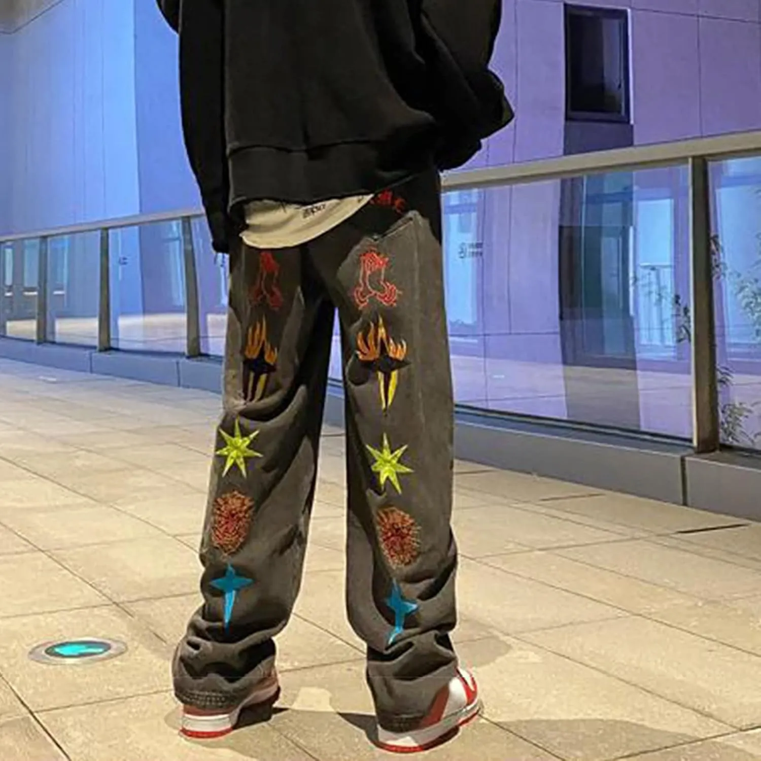 Mens Jeans Baggy Loose Fit Classic Denim Jeans Comfortable Flexible Pants Relaxed Wide Leg Denim Trousers Streetwear